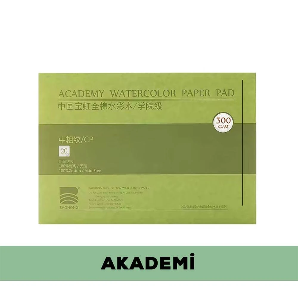 Baohong Suluboya Defteri Akademi %100 Pamuk 300 gr 31x41 cm 20 Yaprak Cold Press