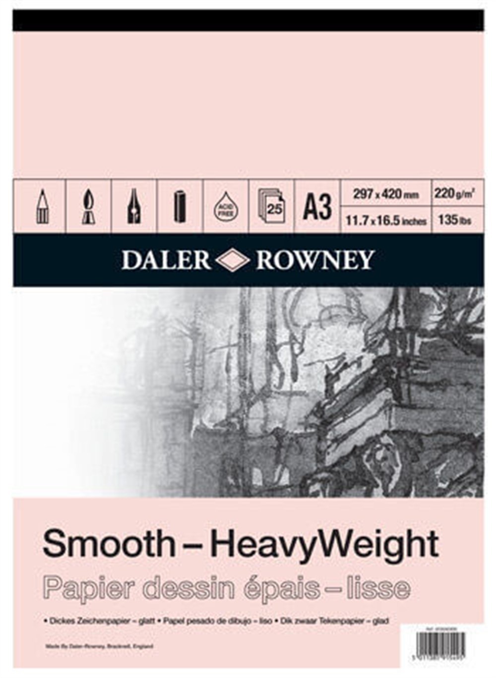 Daler Rowney Smooth Heavyweight Cart Pad A3 220Gr 25Sh