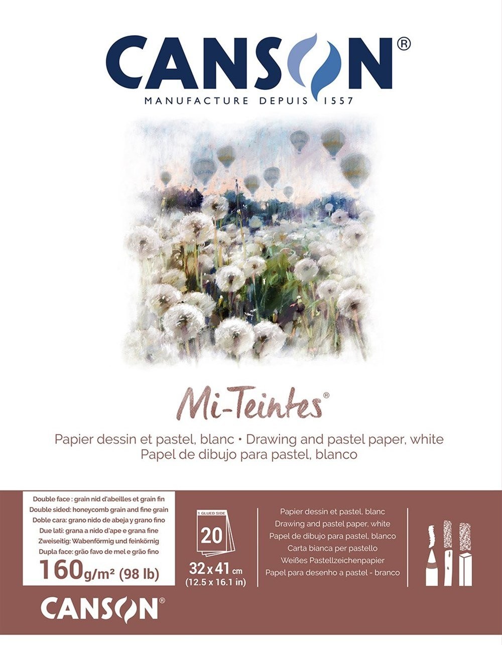 Canson Mi-Teinte Pad 160 gr 24x32 cm 20 Sf Beyaz