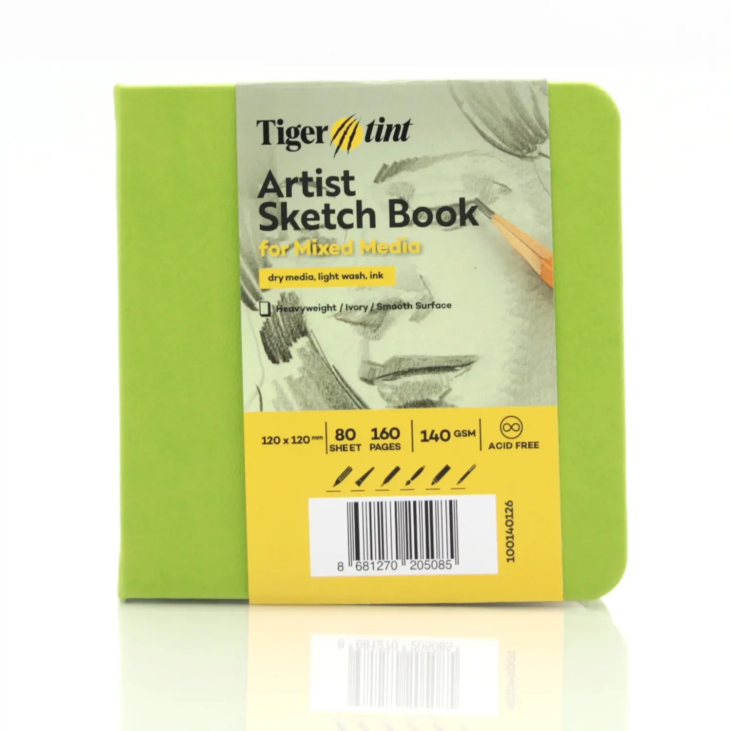 Tigertint Sert Kapak Eskiz Defteri 140 g 12x12 cm 80 Yaprak Fıstık Yeşil