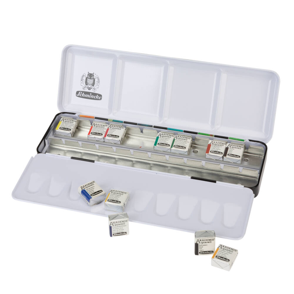 Schmincke Akademie Aquarell Özel Desen Metal Kutu Sulu Boya Seti 12 X Yarım Tablet
