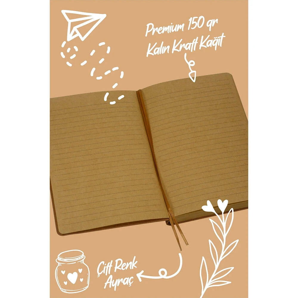 Victorias Journals Bujo Kraft Çizgili Defter Keten 14.5x21 cm 150 gr 96 Açık Kahve