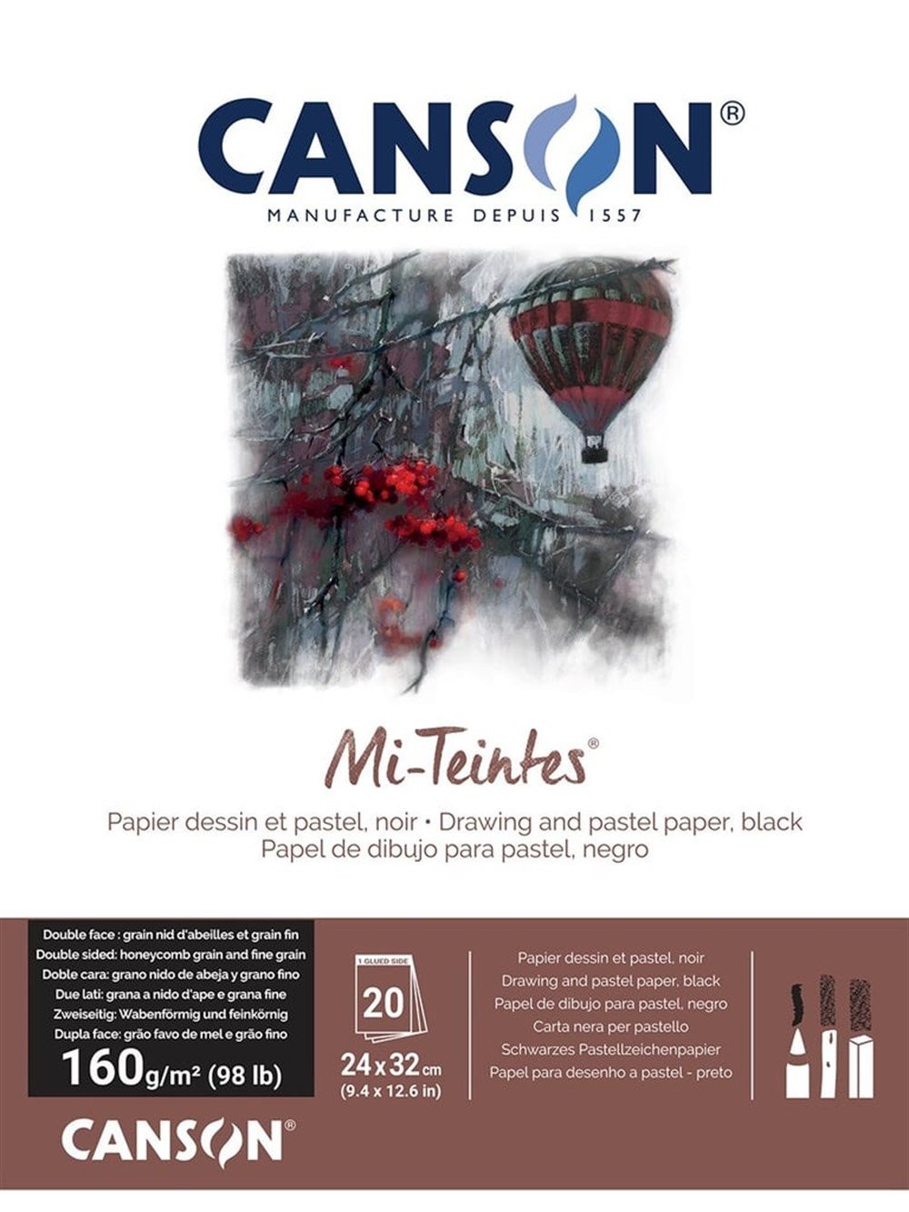 Canson Mi-Teinte Pad  160 gr 24x32 cm 20 Sf Siyah