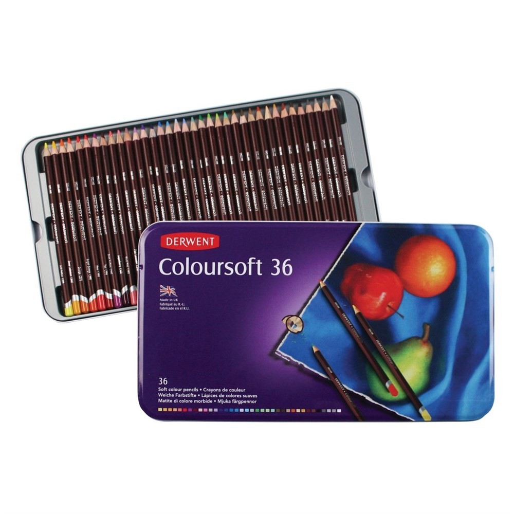 Derwent Coloursoft Colour Pencils Renkli Yumuşak Kuru Boya Kalemi 36lı Teneke Kutu