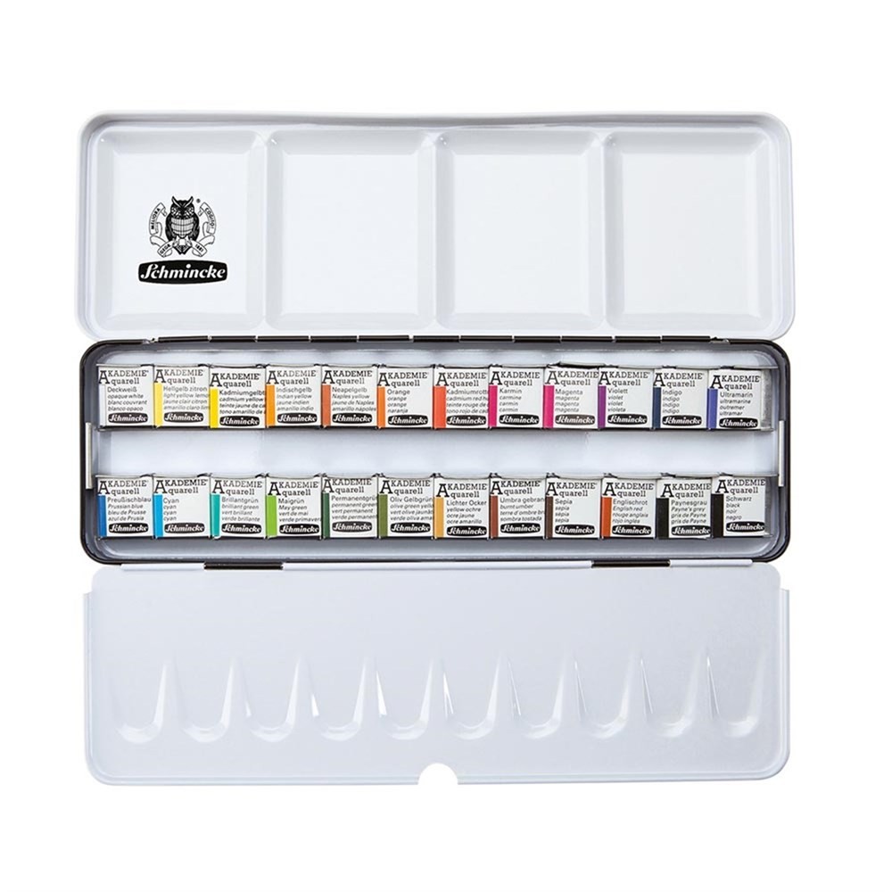 Schmincke Akademie Aquarell Metal Kutu Sulu Boya Seti 24 X Yarım Tablet 75424