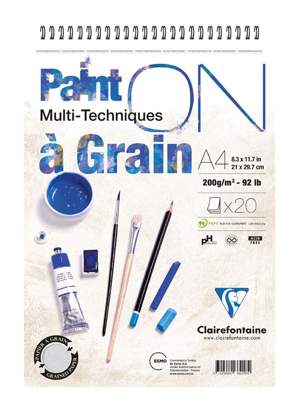 Clairefontaine Paint - On A Grain Albüm A4 Çizim Blok 200 Gr 20 Yaprak Üstten Spiralli