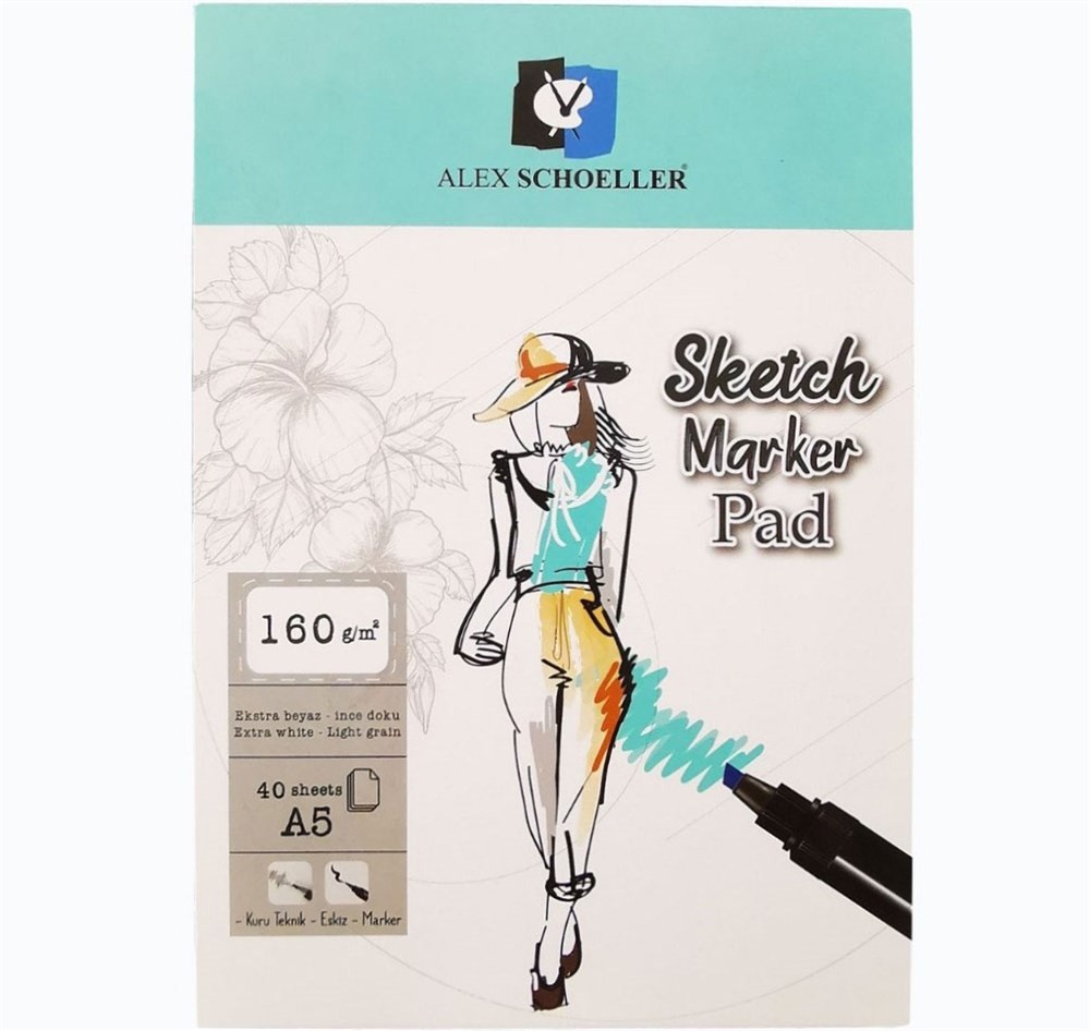 Alex Schoeller Sketch Marker Pad Ekstra Beyaz İnce Doku A5 160 GR 40 Sayfa
