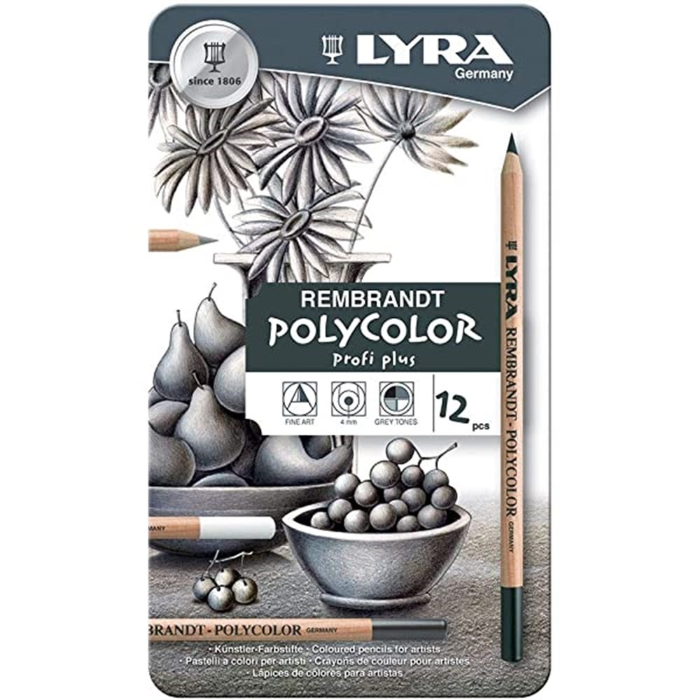 Lyra Rembrand Polycolor 12Li Metal Kutu Gri Tonlar