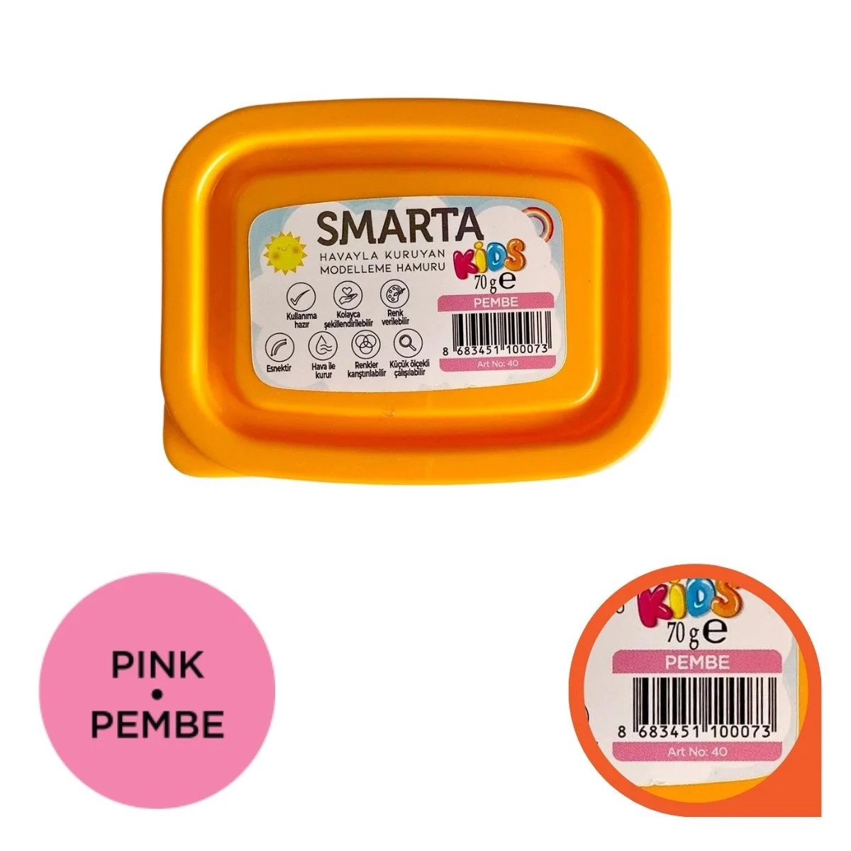 Smarta Kids Havayla Kuruyan Modelleme Hamuru 70gr Pembe 40