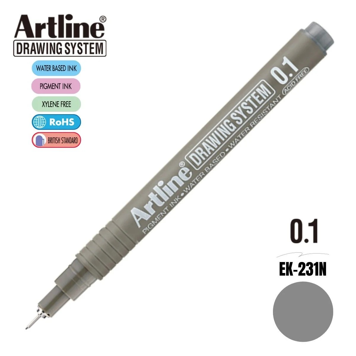 Artline Çizim Kalemi 0.1 mm Gri