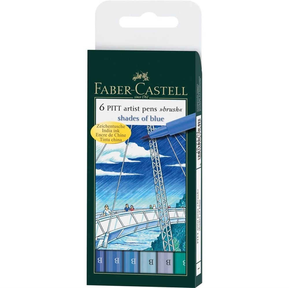 Faber Castell Pitt Artist Pen Fırça Uç Çizim Kalemi Gök Renkleri 6lı