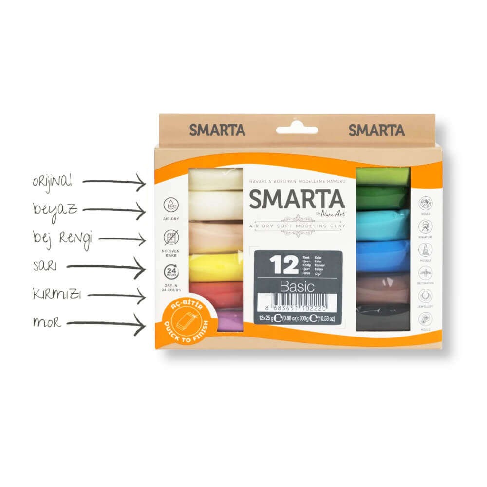 Smarta Kids Havayla Kuruyan Modelleme Hamuru 25gr x 12'li Set