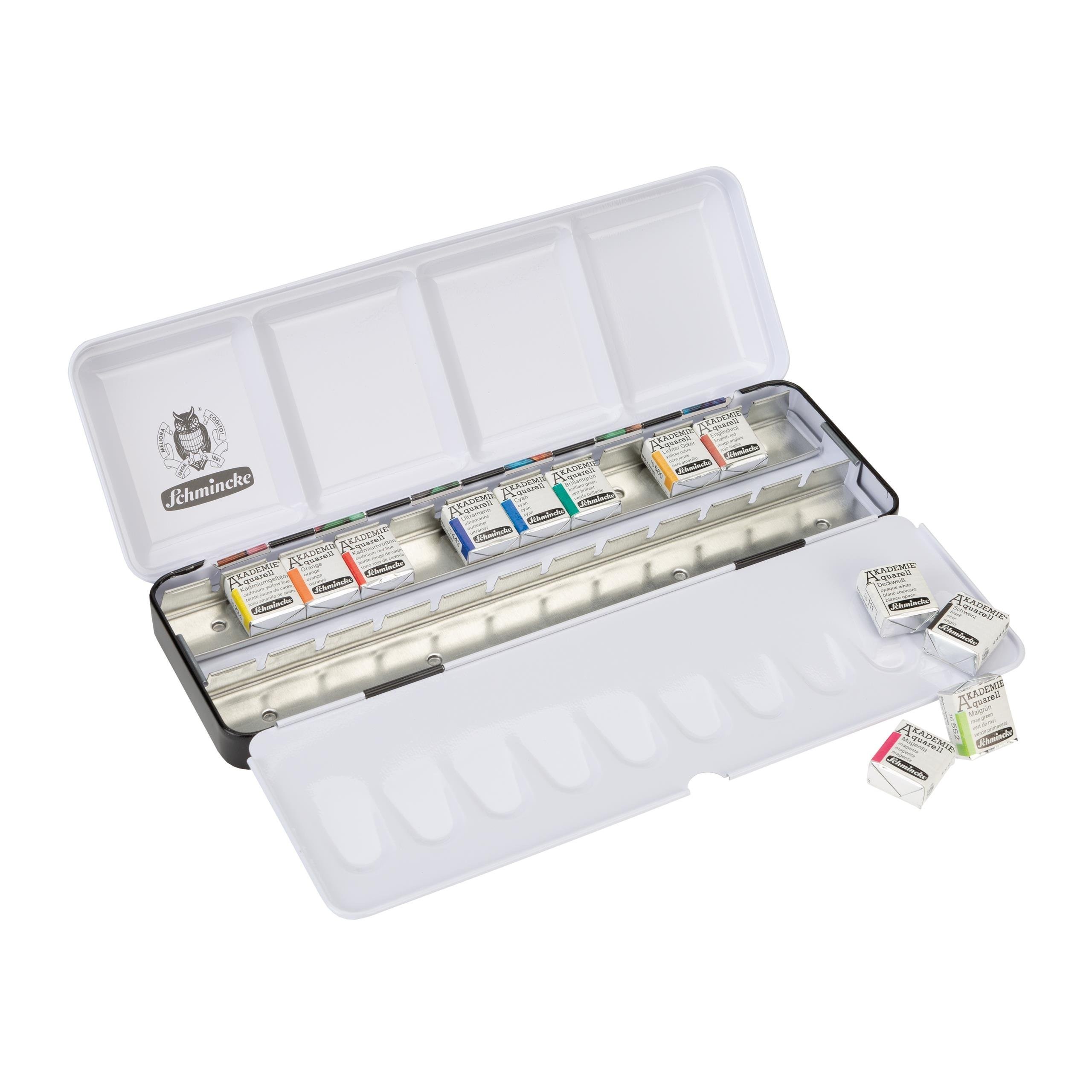 Schmincke Akademie Aquarell Perlmetallic Metal Kutu Sulu Boya Seti 12 x Yarım Tablet