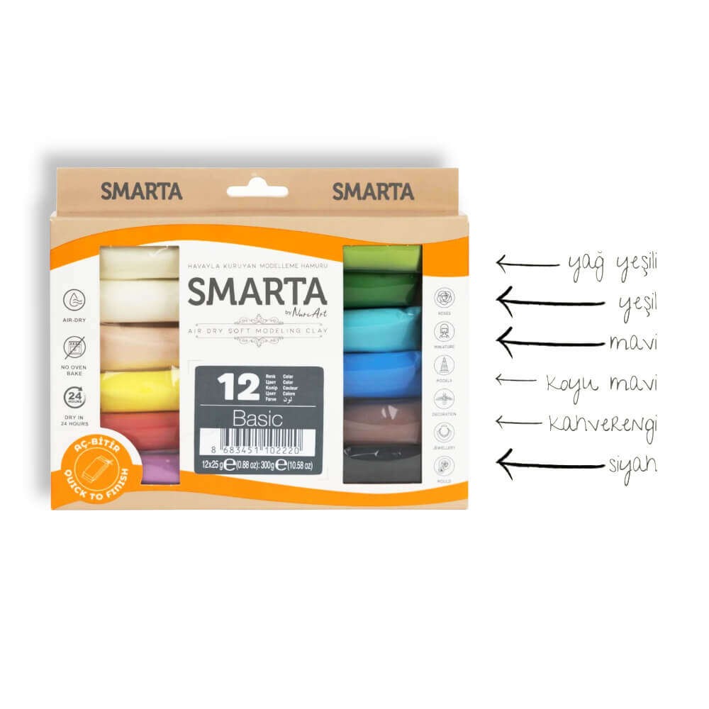 Smarta Kids Havayla Kuruyan Modelleme Hamuru 25gr x 12'li Set