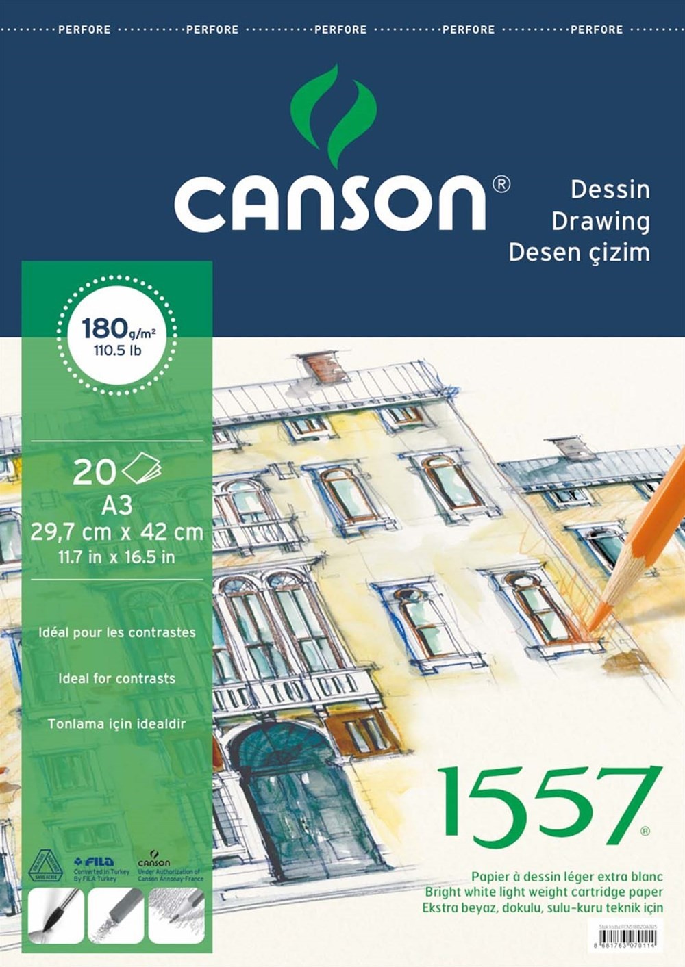 Canson Resim ve Çizim Defteri 180 Gr A3 20 Sayfa Üstten Spiralli