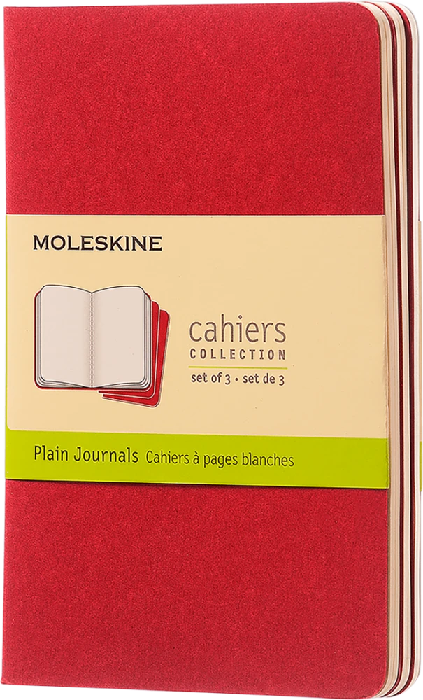 Moleskine Cahiers Journals Çizgisiz Defter 9x14 64 Sayfa Yaban Mersini Kırmızı 3'lü Set