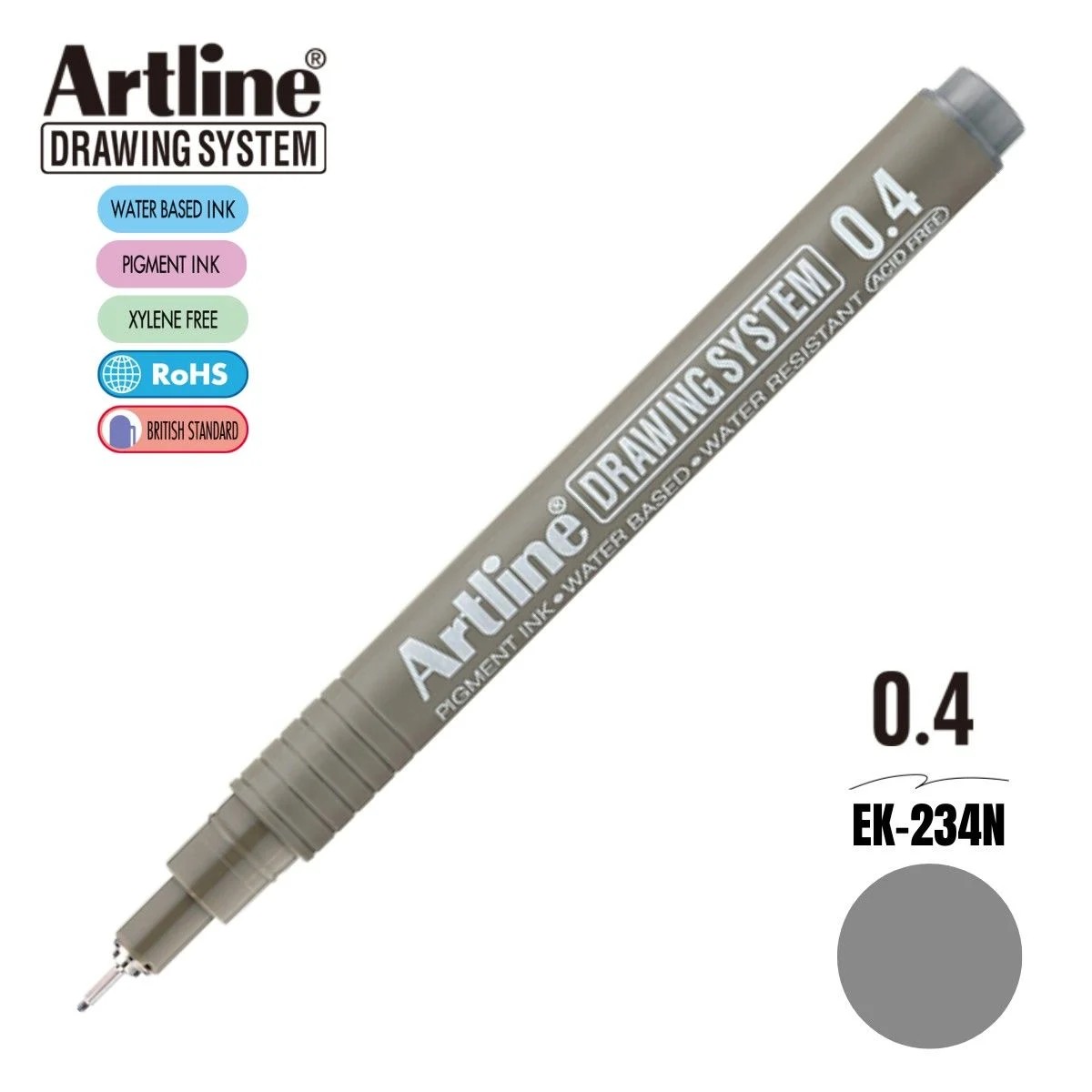 Artline Çizim Kalemi 0.4 mm Gri