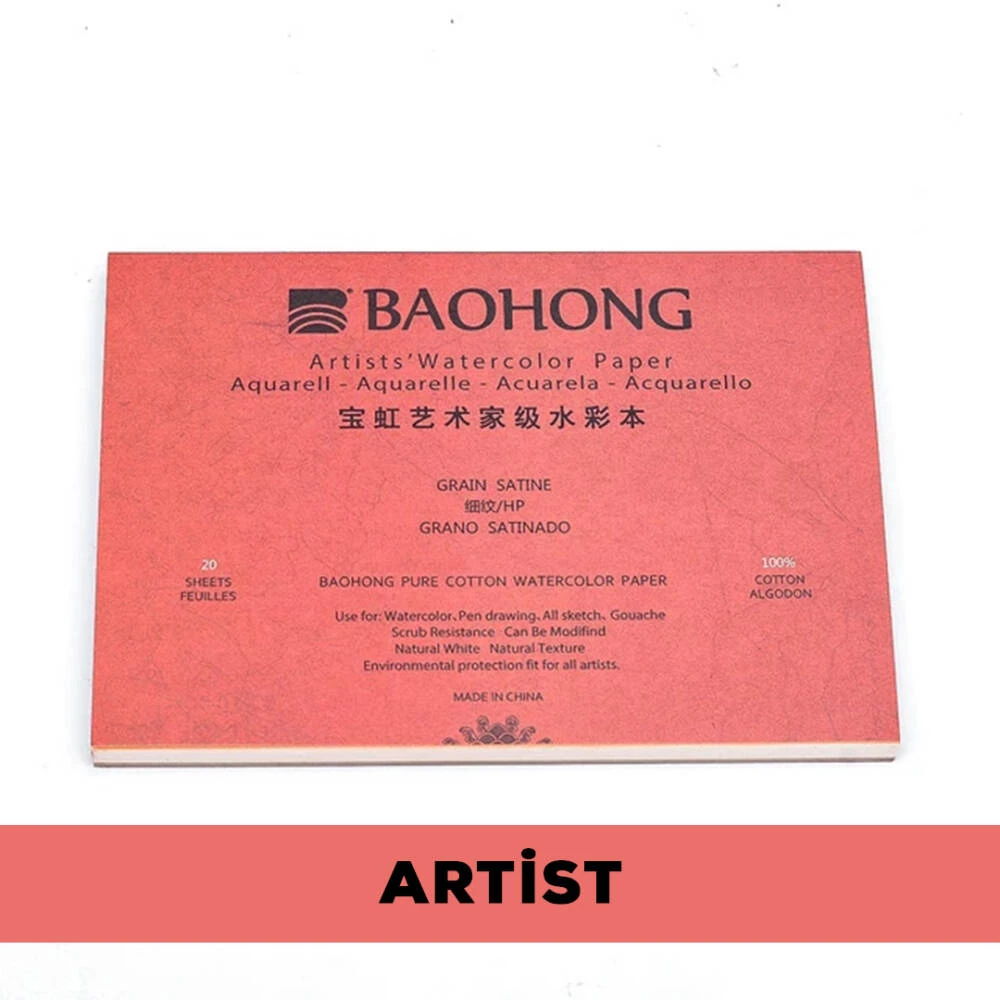 Baohong Suluboya Defteri Artist %100 Pamuk 300 gr 23x31 cm 20 Yaprak Hot Press