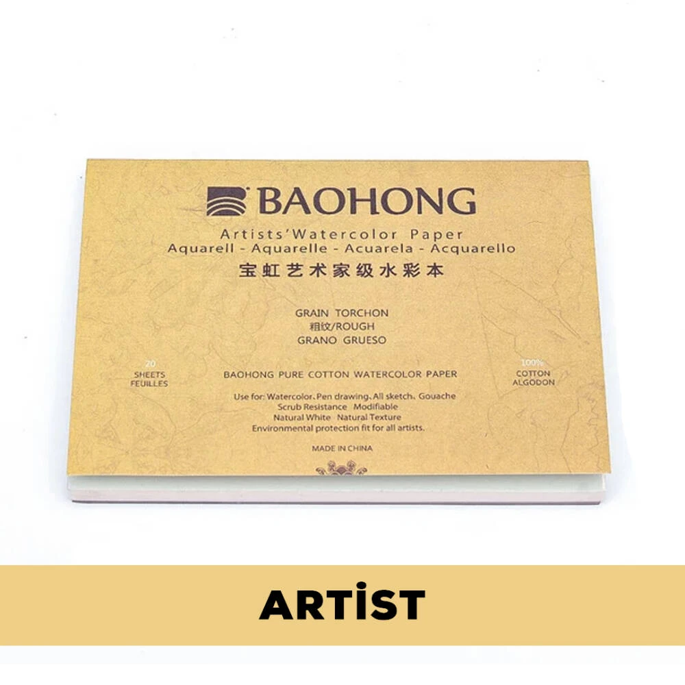 Baohong Suluboya Defteri Artist %100 Pamuk 300 gr 26x36 cm 20 Yaprak Rough