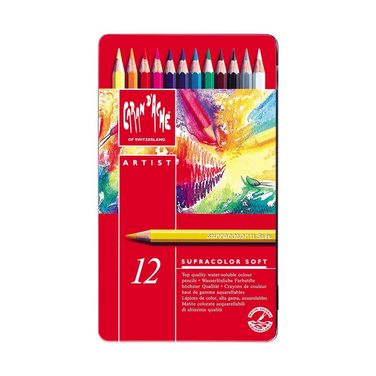 Caran d'Ache Supra Color Soft Aquarelle Sulu Boya Kalem Seti 12 Renk