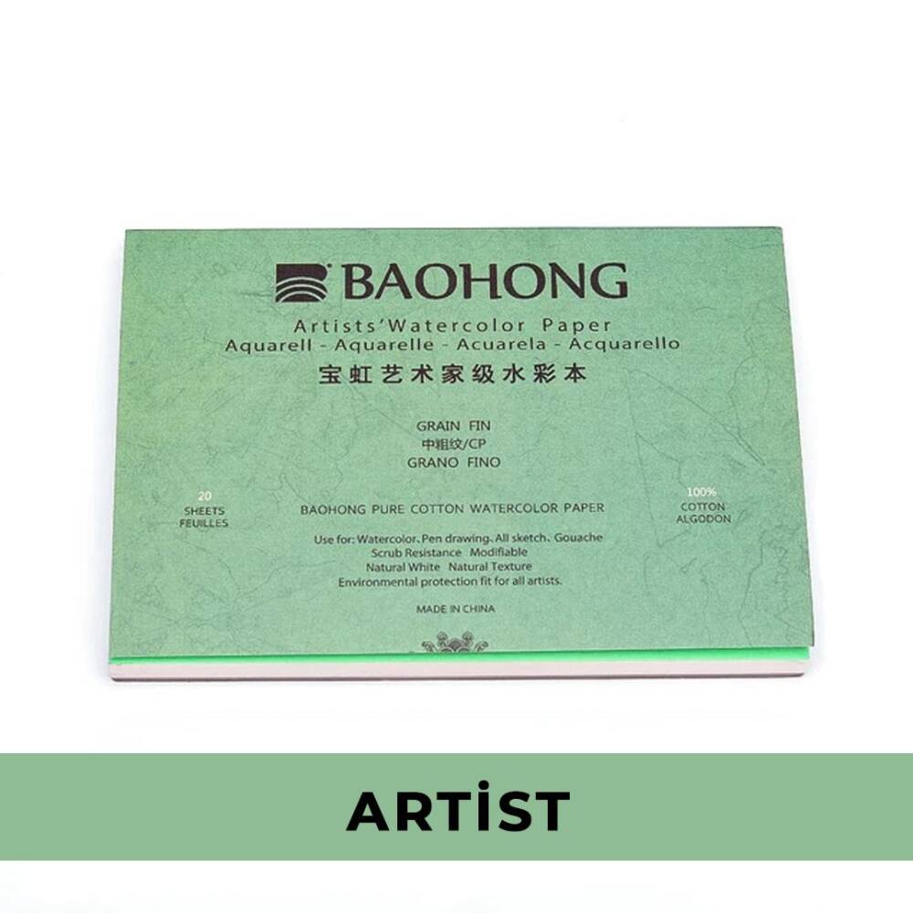 Baohong Suluboya Defteri Artist %100 Pamuk 300 gr 12,5x18 cm 20 Yaprak Cold Press