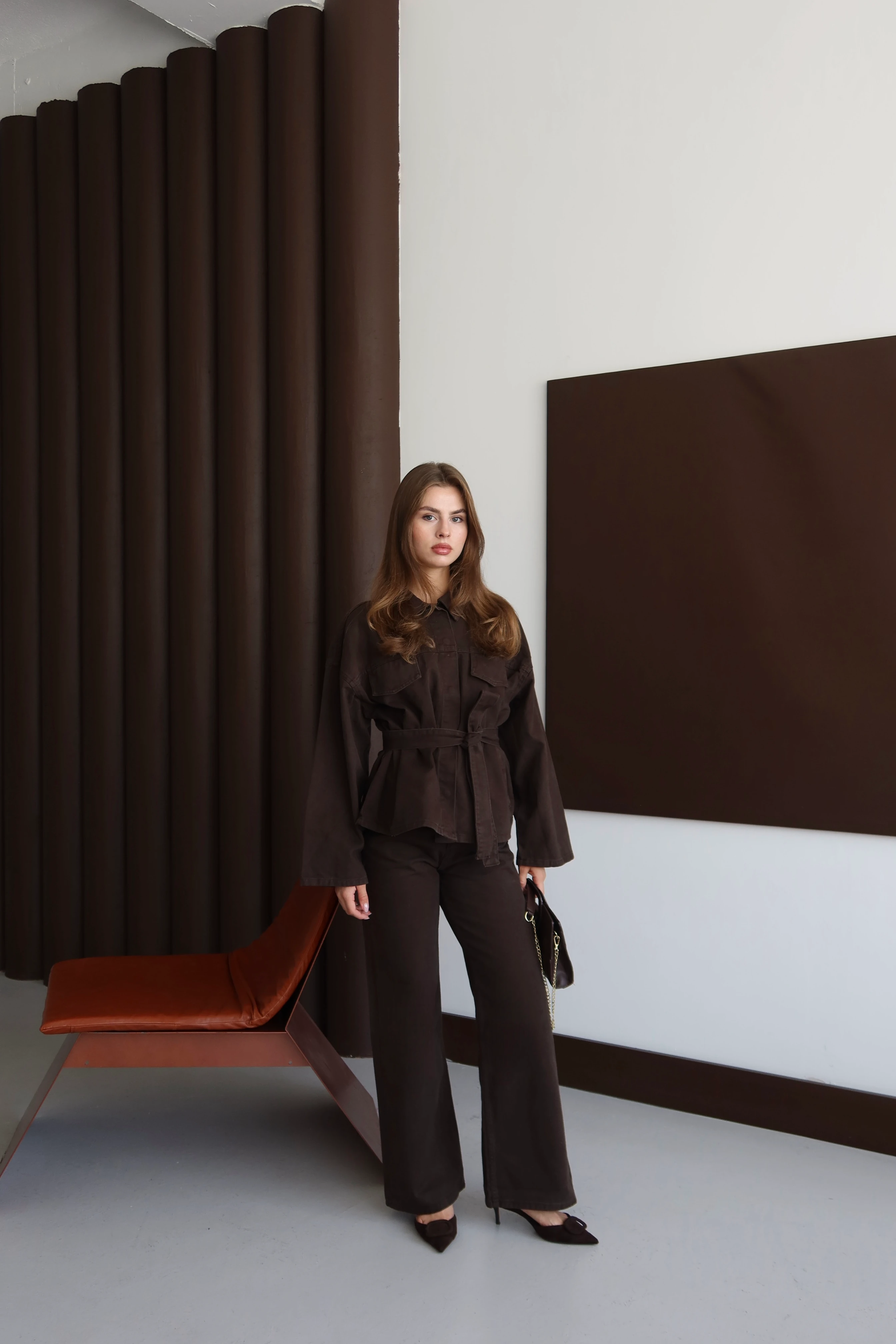 Kadın Yıkamalı Kuşaklı Denim Takım