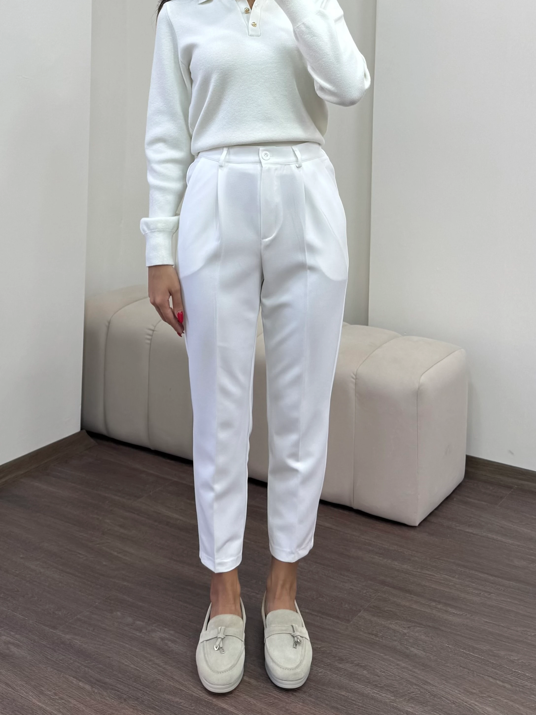 Kadın Havuç Kesim Pantolon - BEYAZ