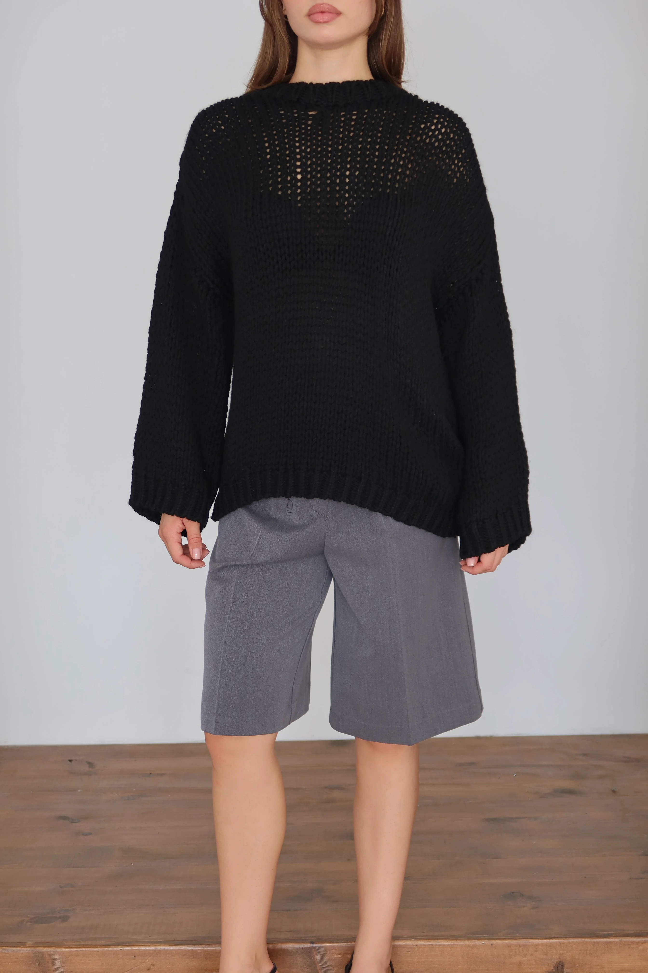 Kadın Oversize Örme Kazak - SIYAH