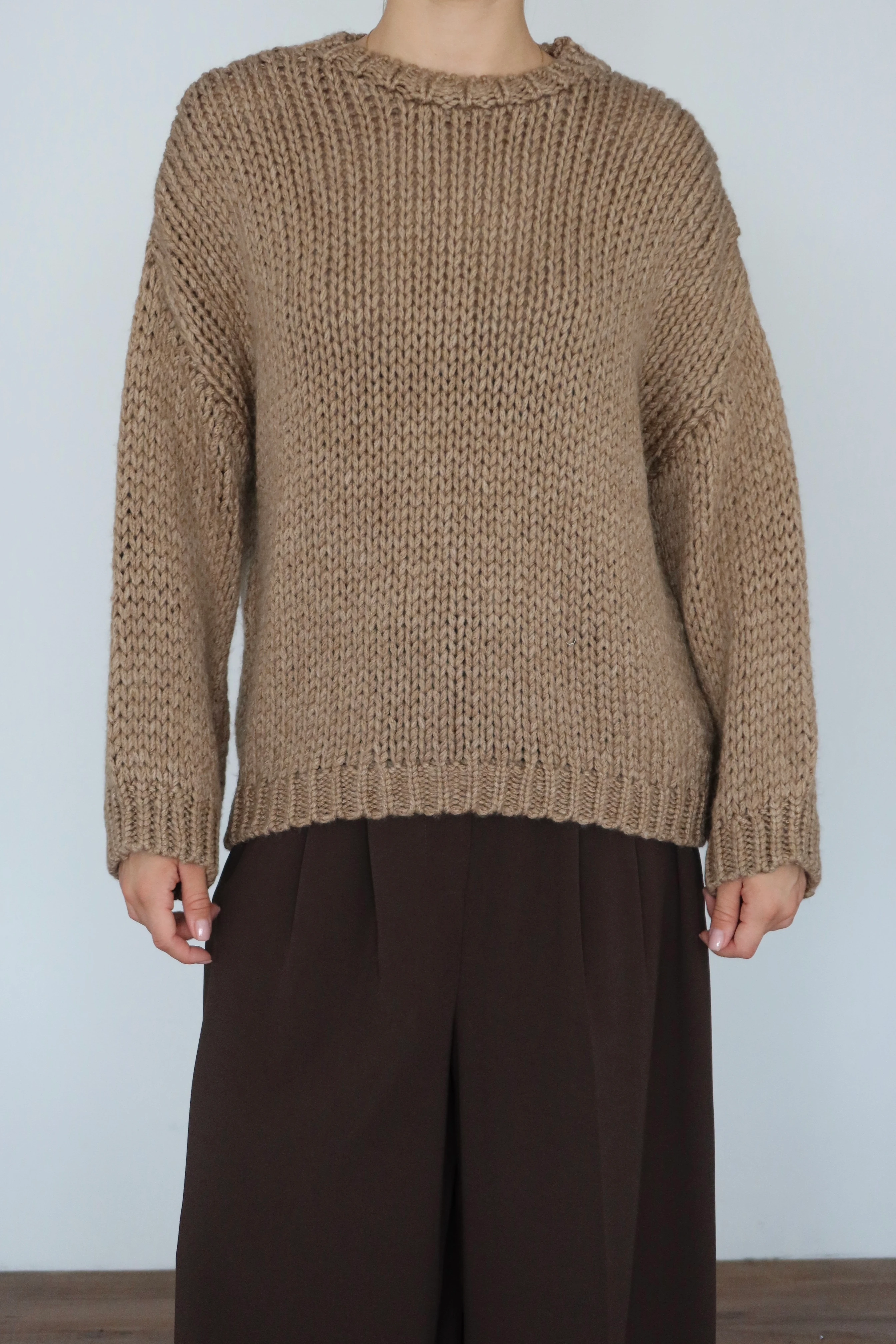 Kadın Oversize Örme Kazak - BEJ