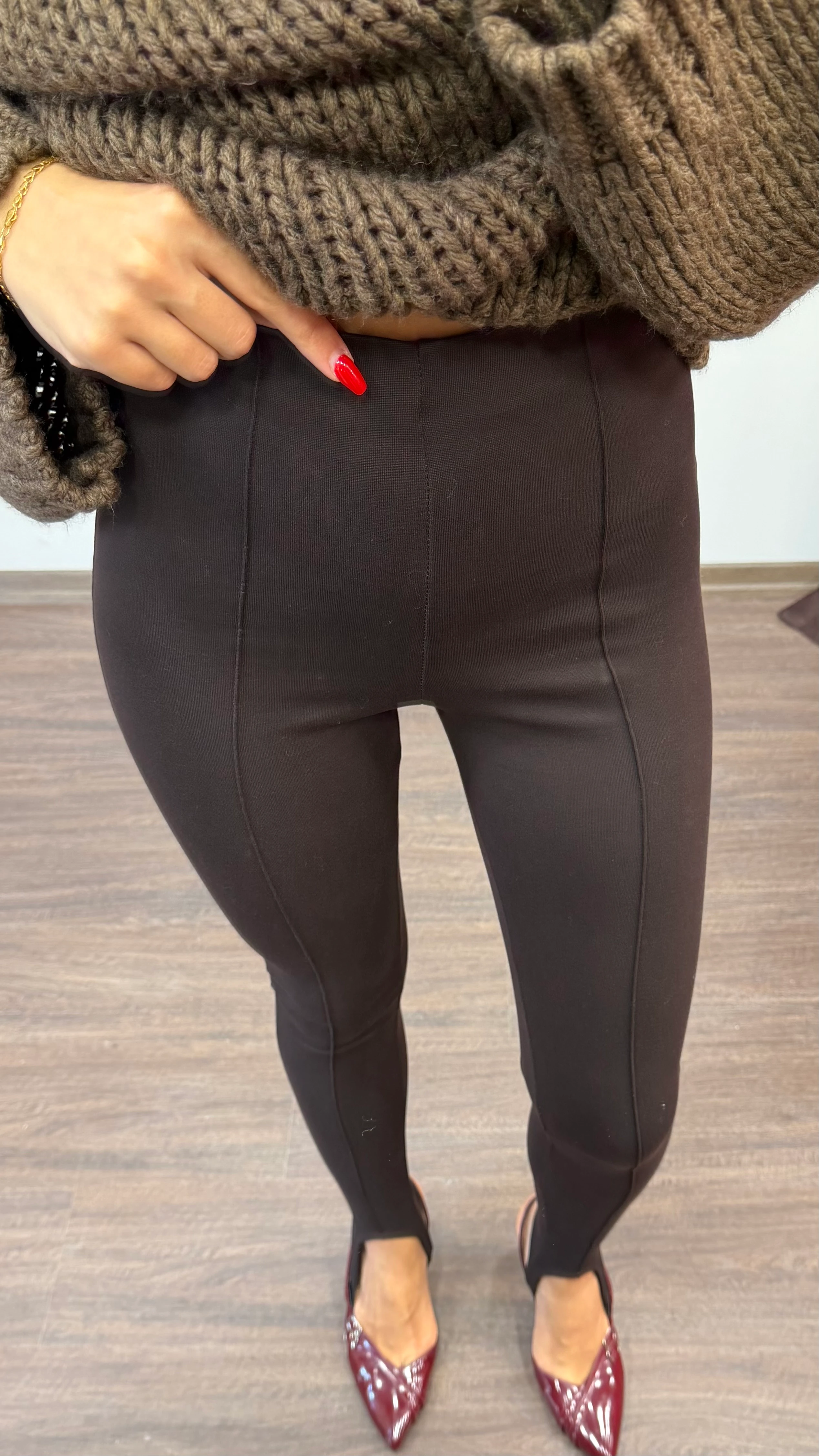 Kadın Nevür Detaylı Paça Lastikli (Füze) Tayt - ACI KAHVE