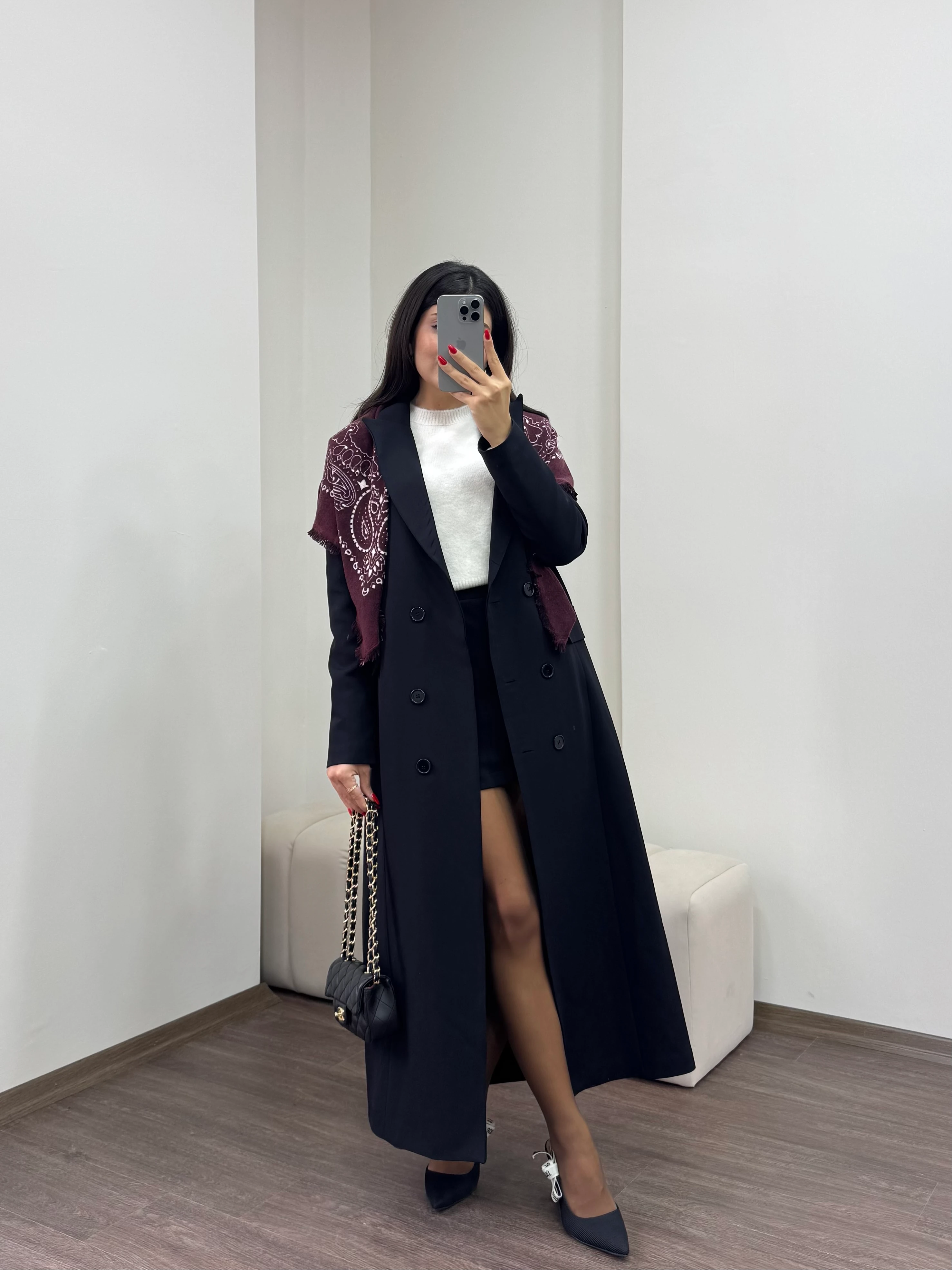 Kadın Cepli Uzun Tasarım Trençkot-Blazer Ceket