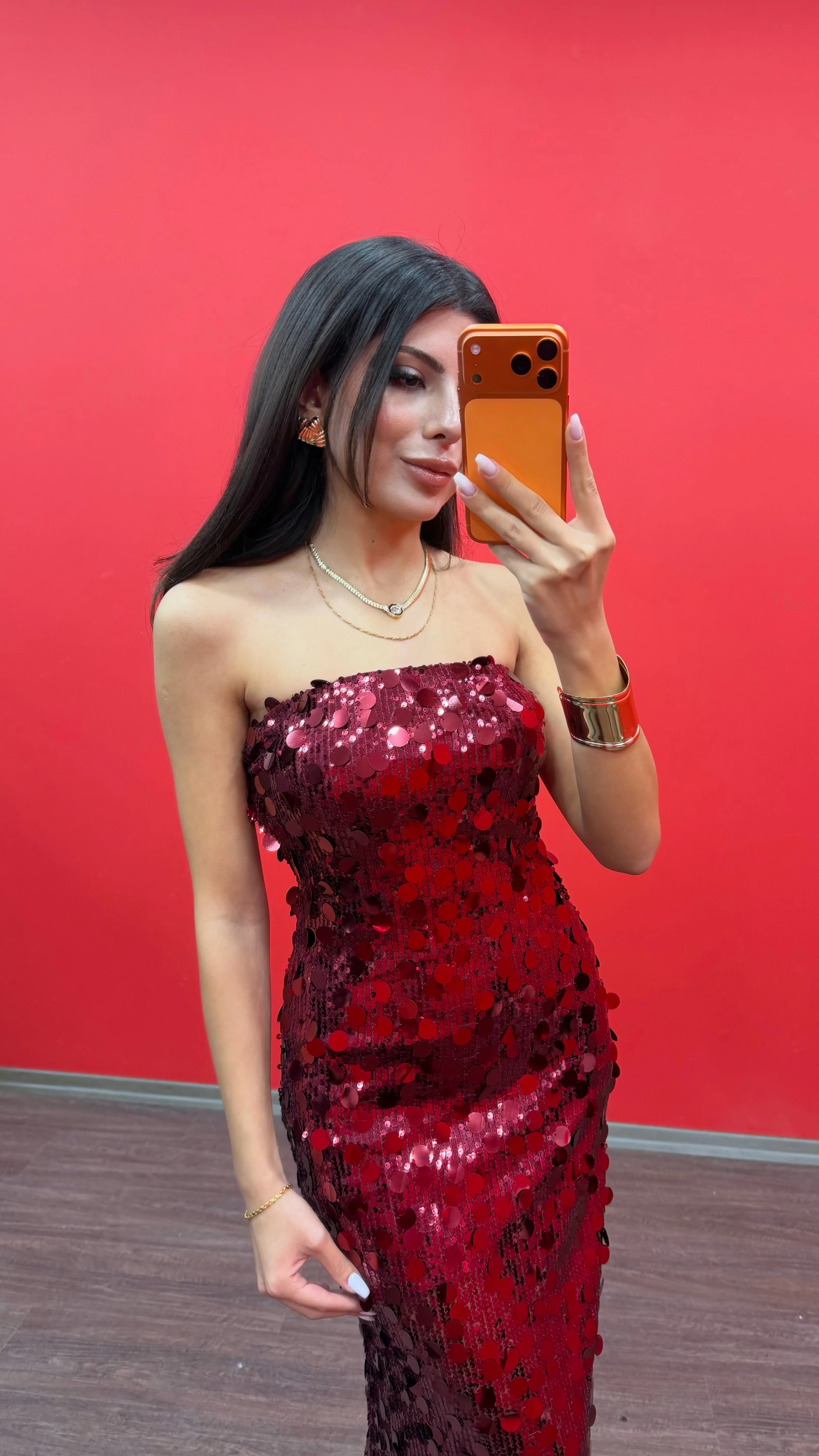 Kadın Pul Payet Maxi Elbise