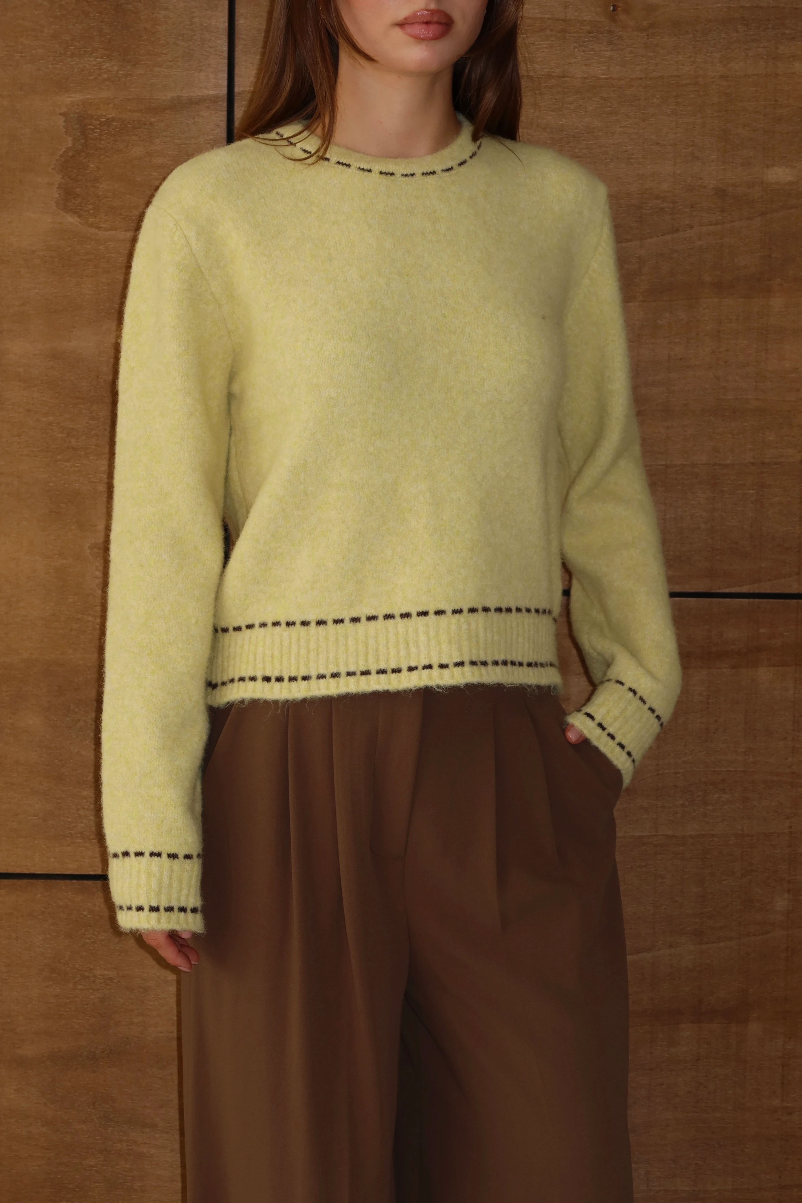 Kadın Şerit Detaylı Yumuşak Dokulu Kazak - SARI