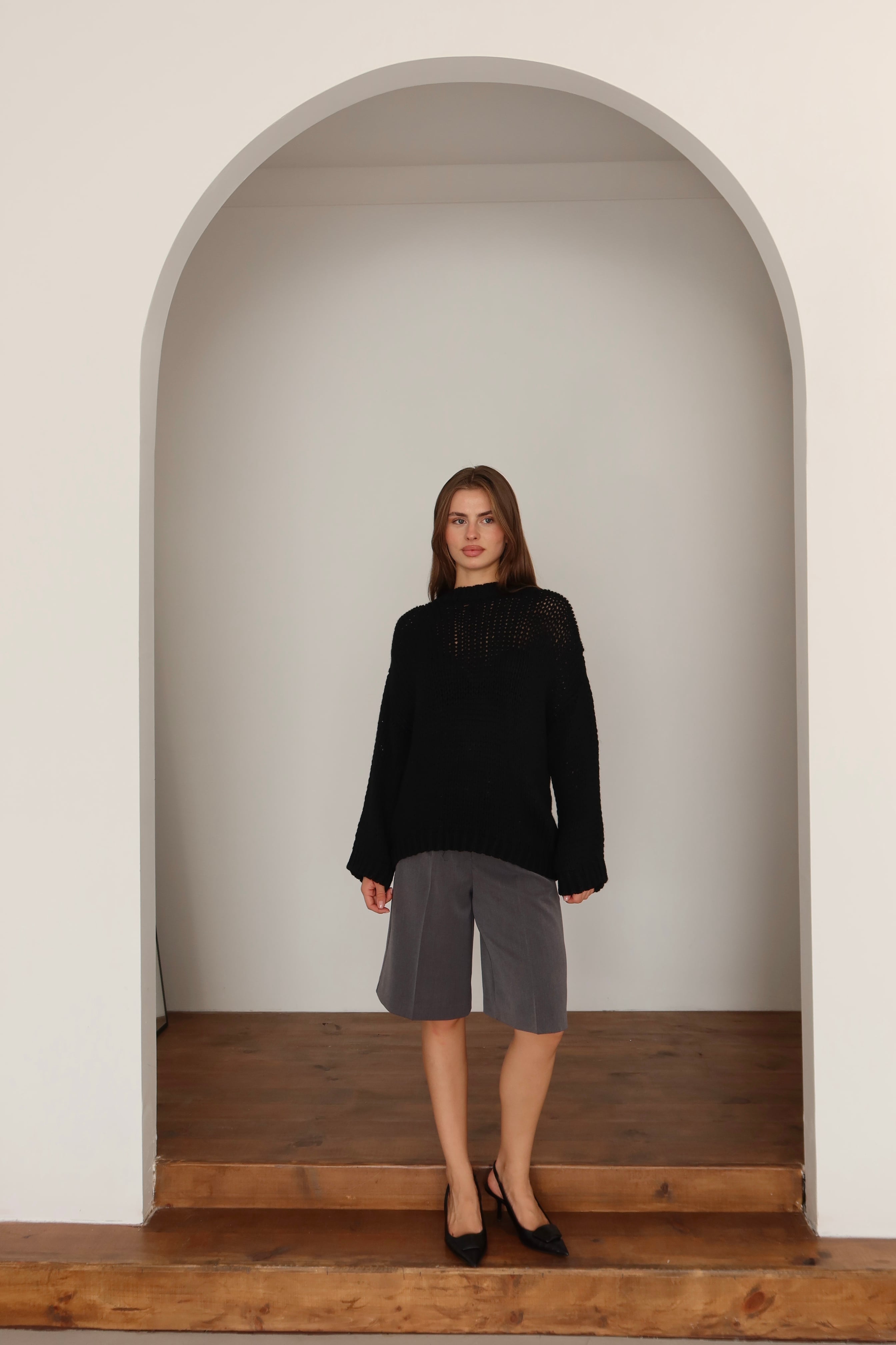 Kadın Oversize Örme Kazak - SIYAH