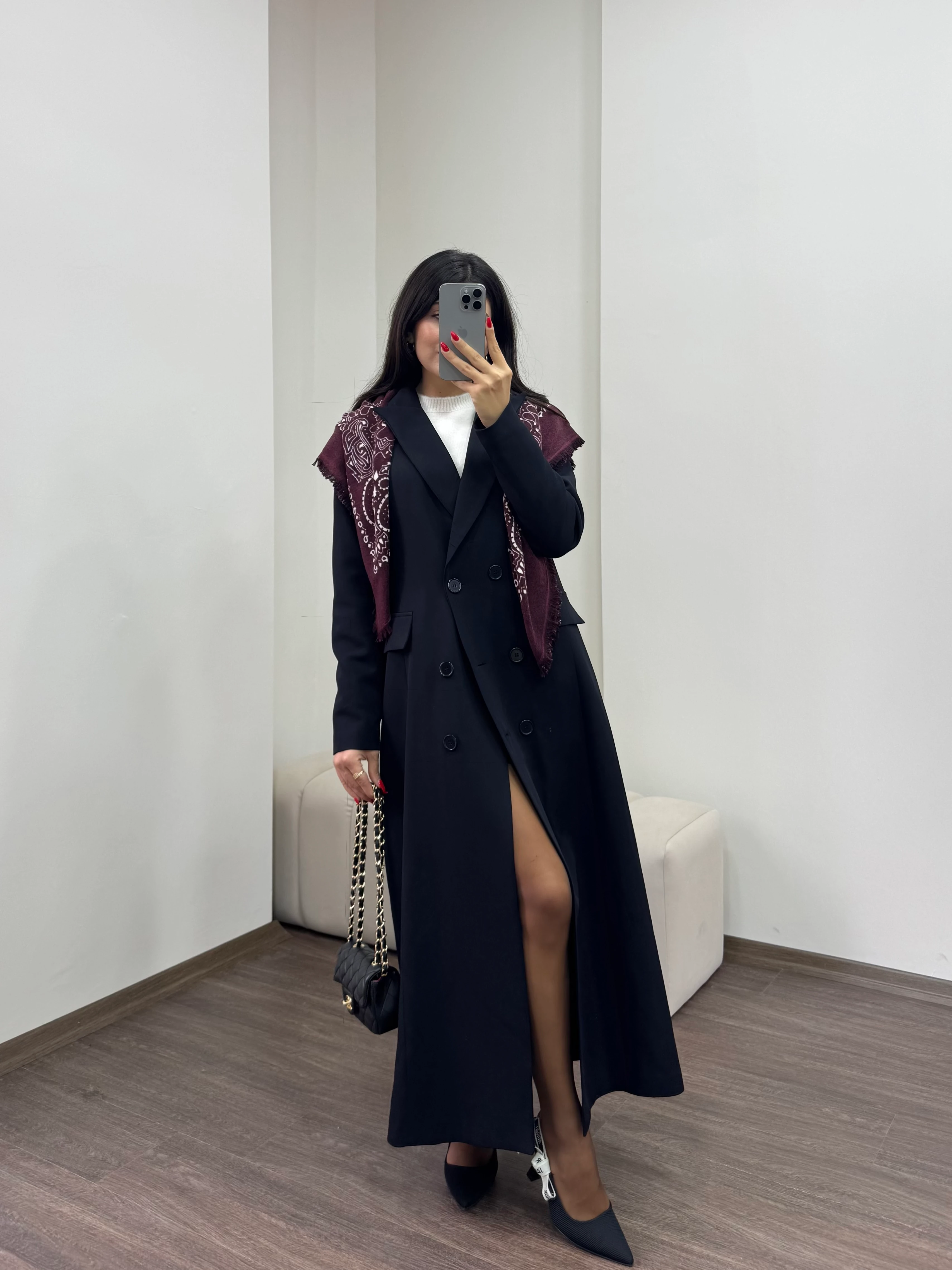 Kadın Cepli Uzun Tasarım Trençkot-Blazer Ceket