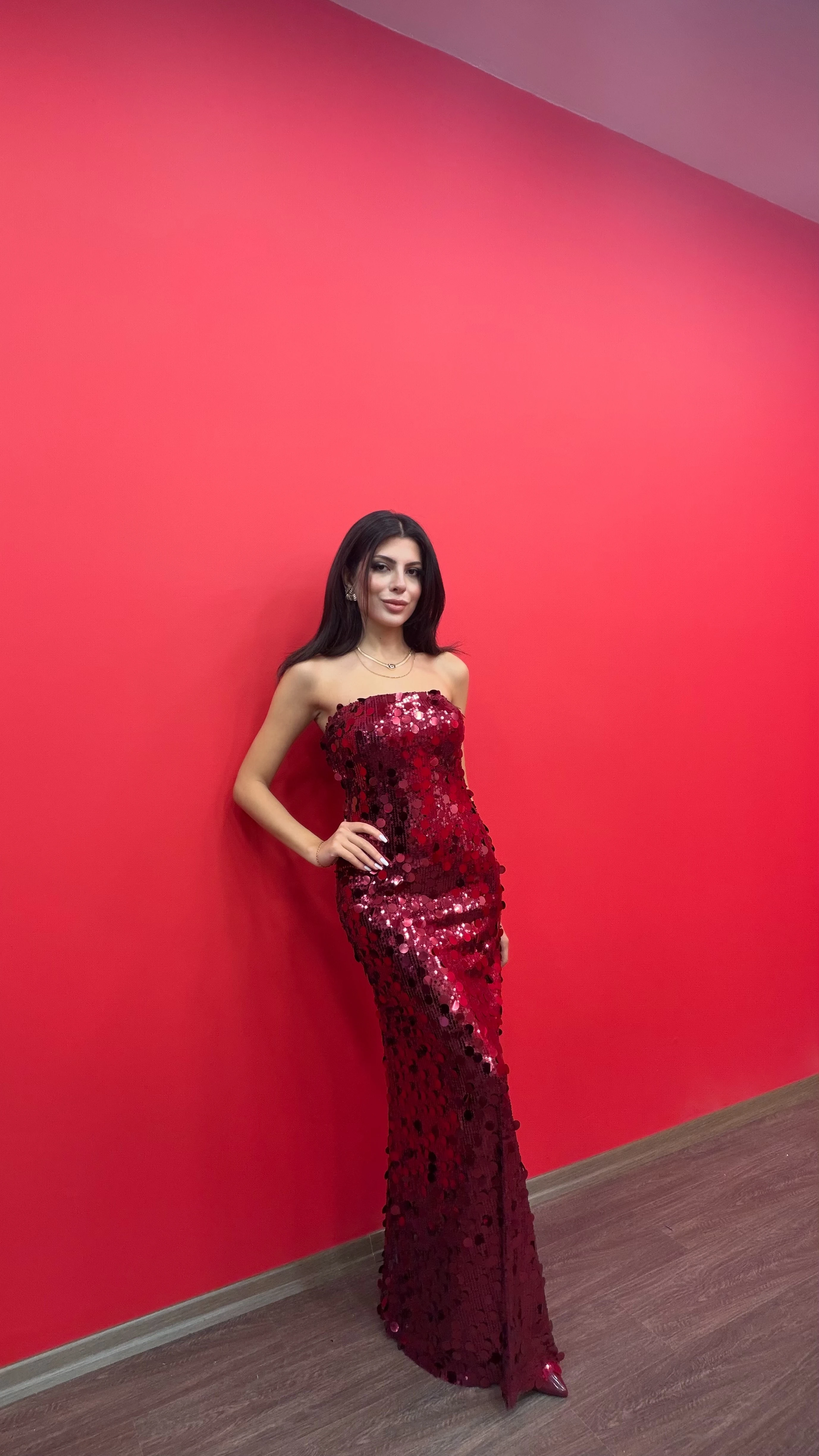 Kadın Pul Payet Maxi Elbise