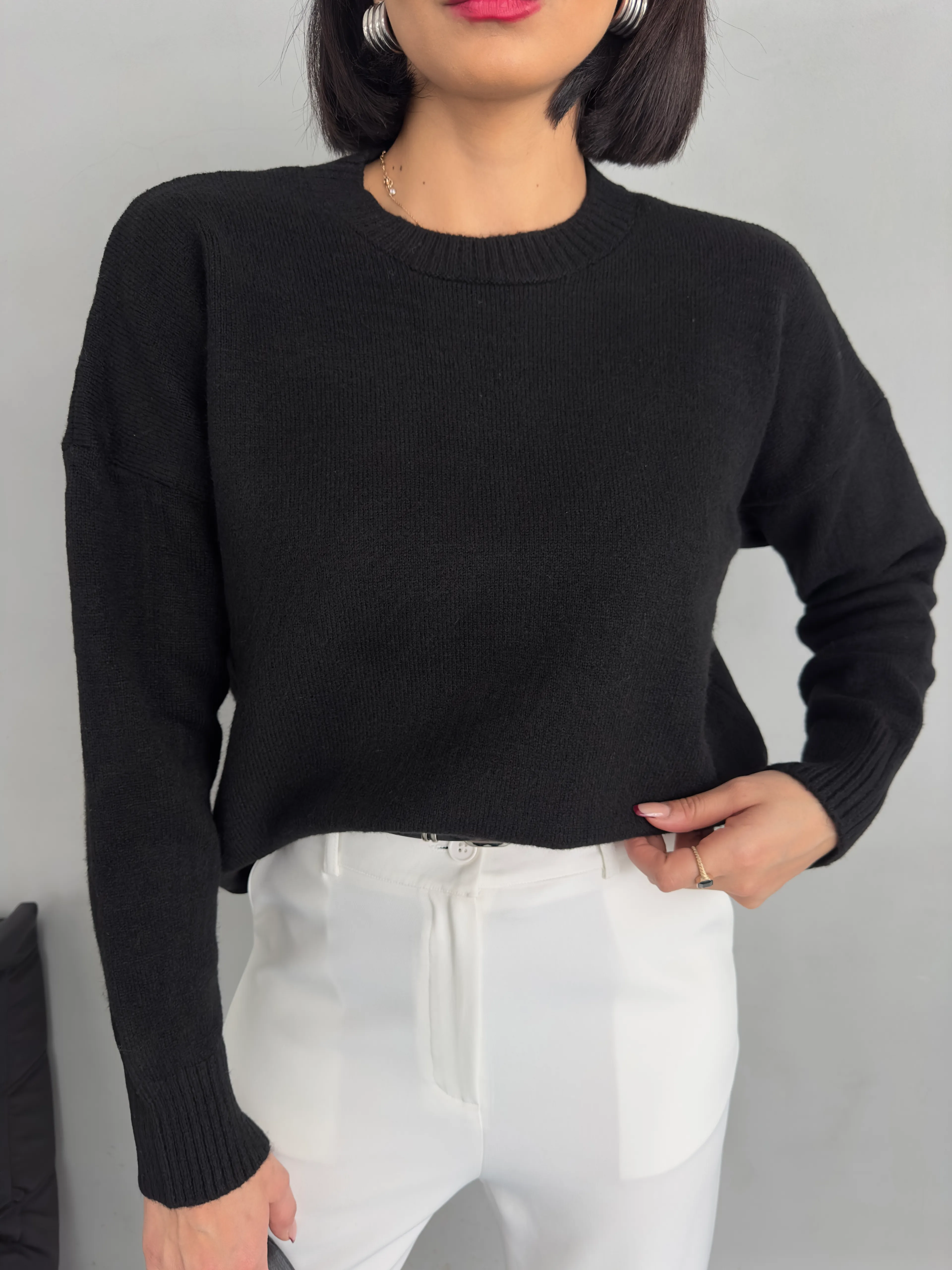 Kadın Bisiklet Yaka Triko Kazak - SIYAH