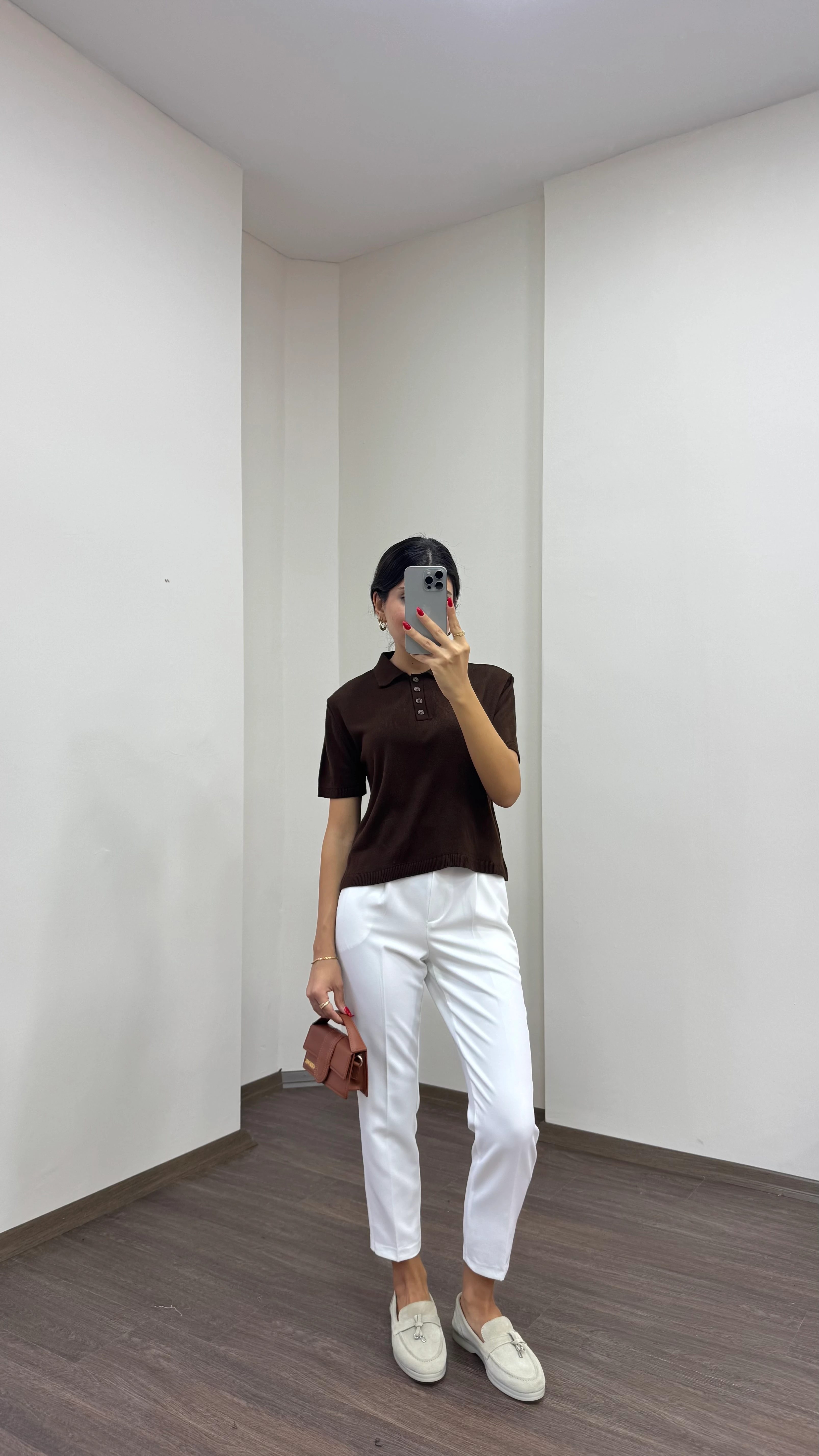 Kadın Kısa Kol Polo Yaka Düğmeli Triko Kazak