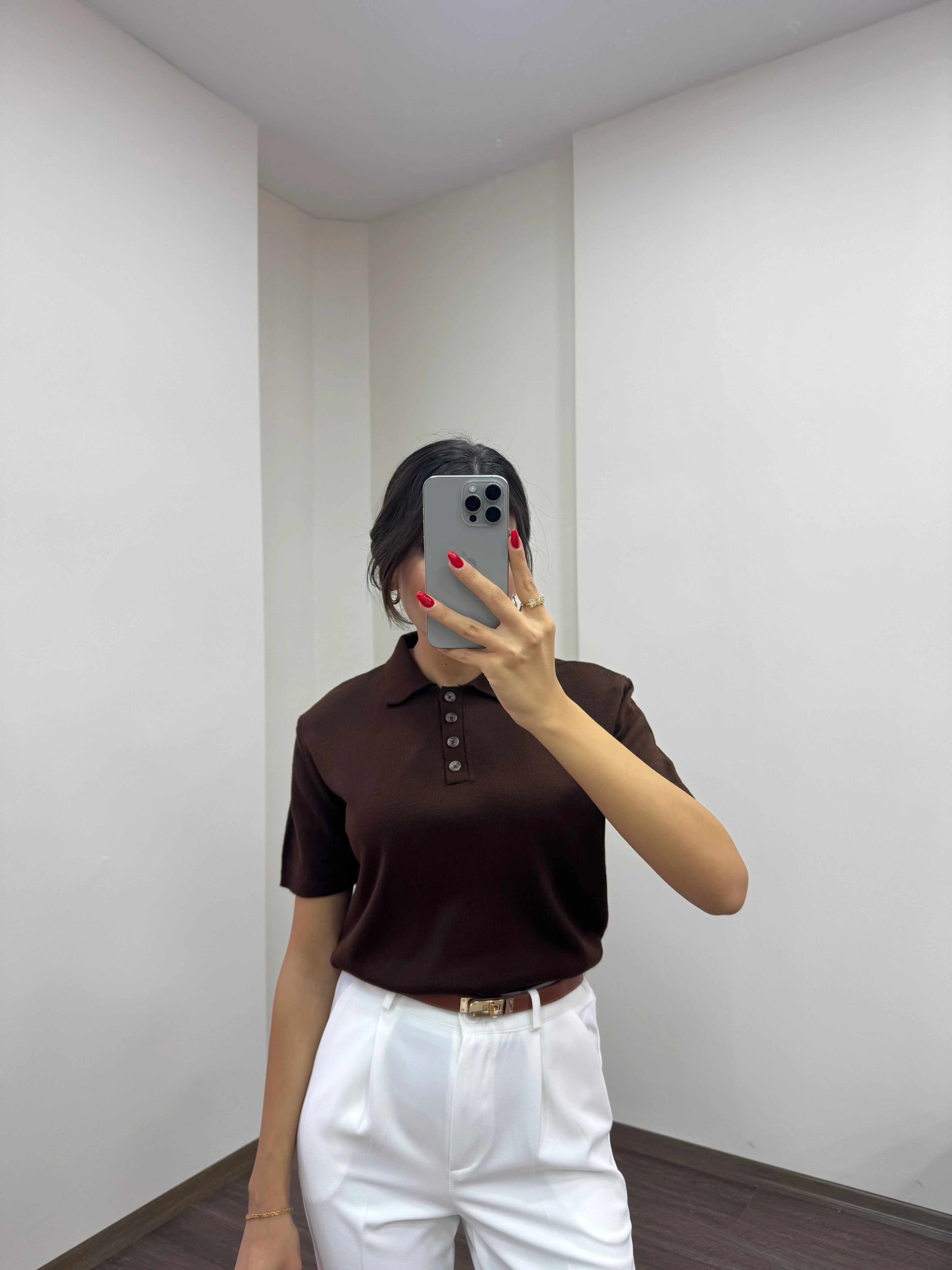 Kadın Kısa Kol Polo Yaka Düğmeli Triko Kazak