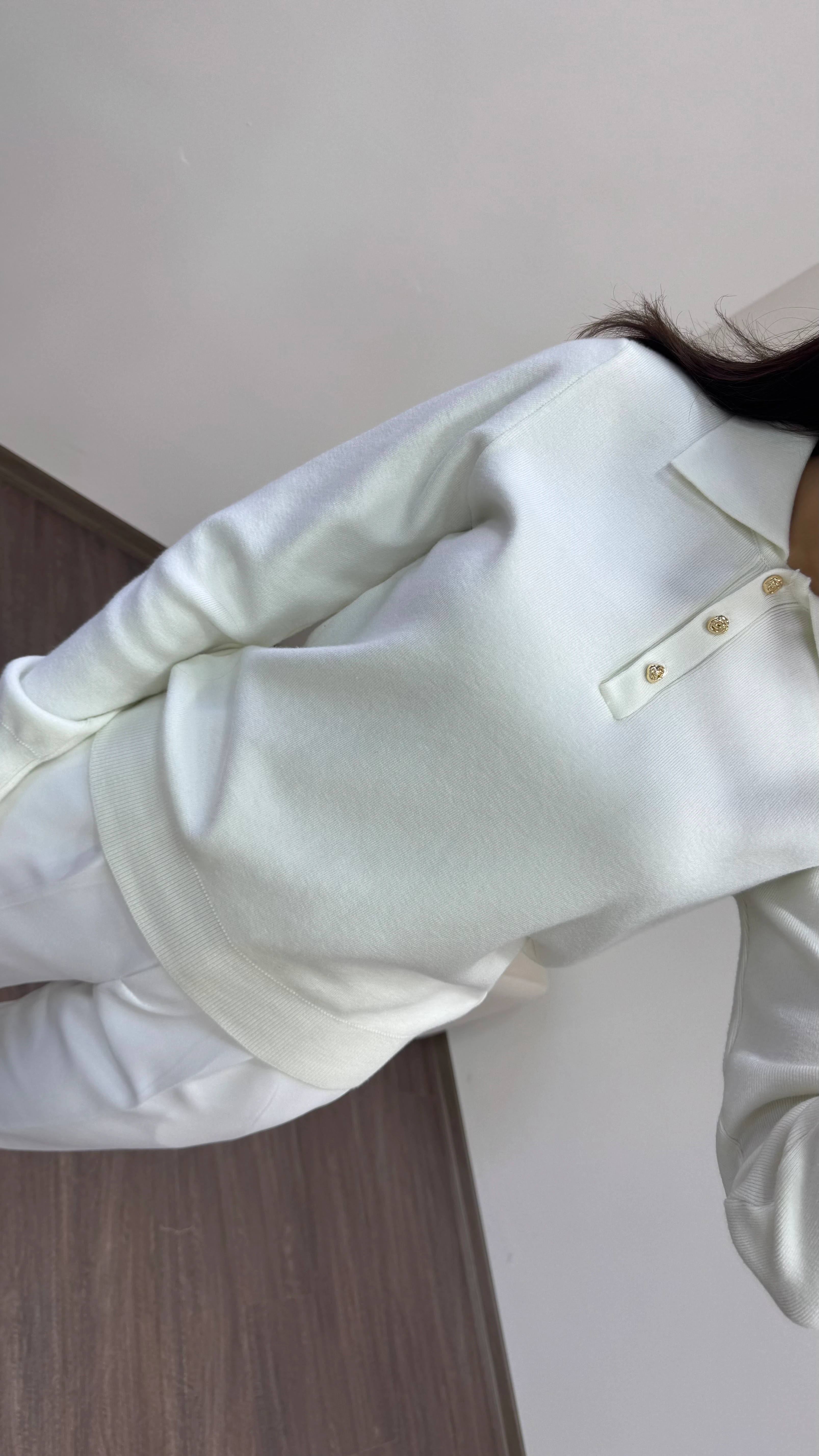 Kadın Polo Yaka Uzun Kol Triko - BEYAZ