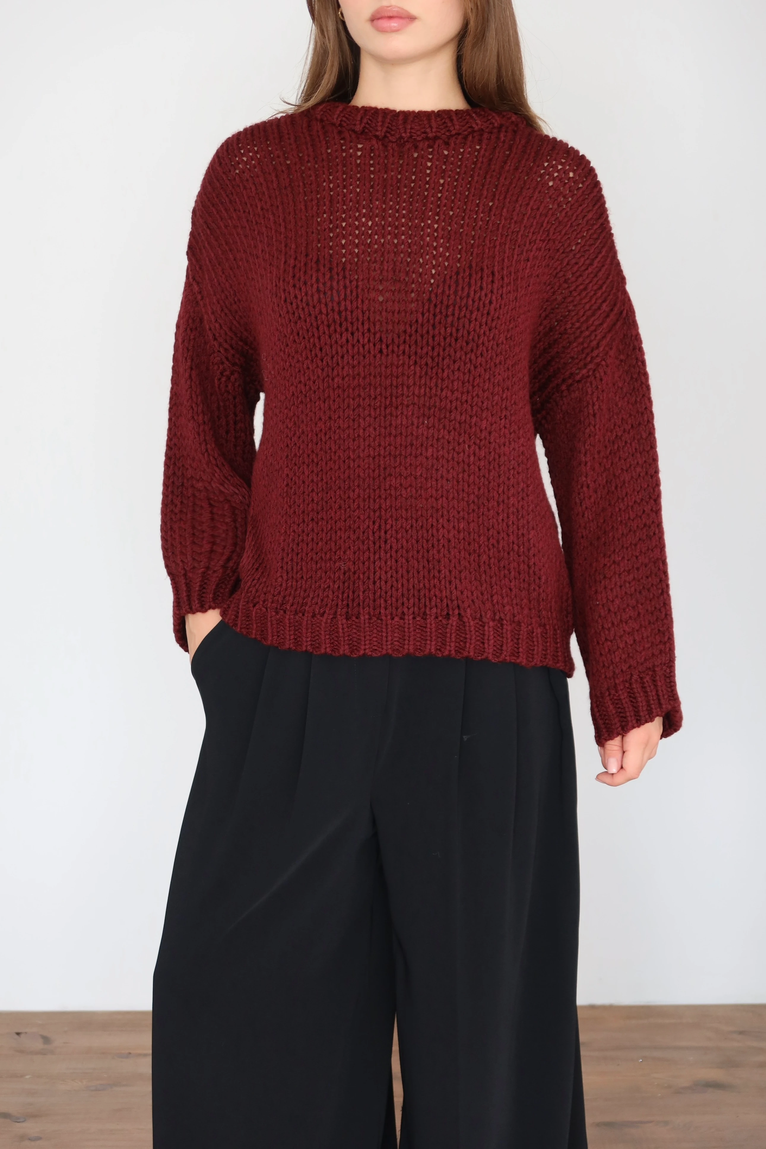 Kadın Oversize Örme Kazak - BORDO