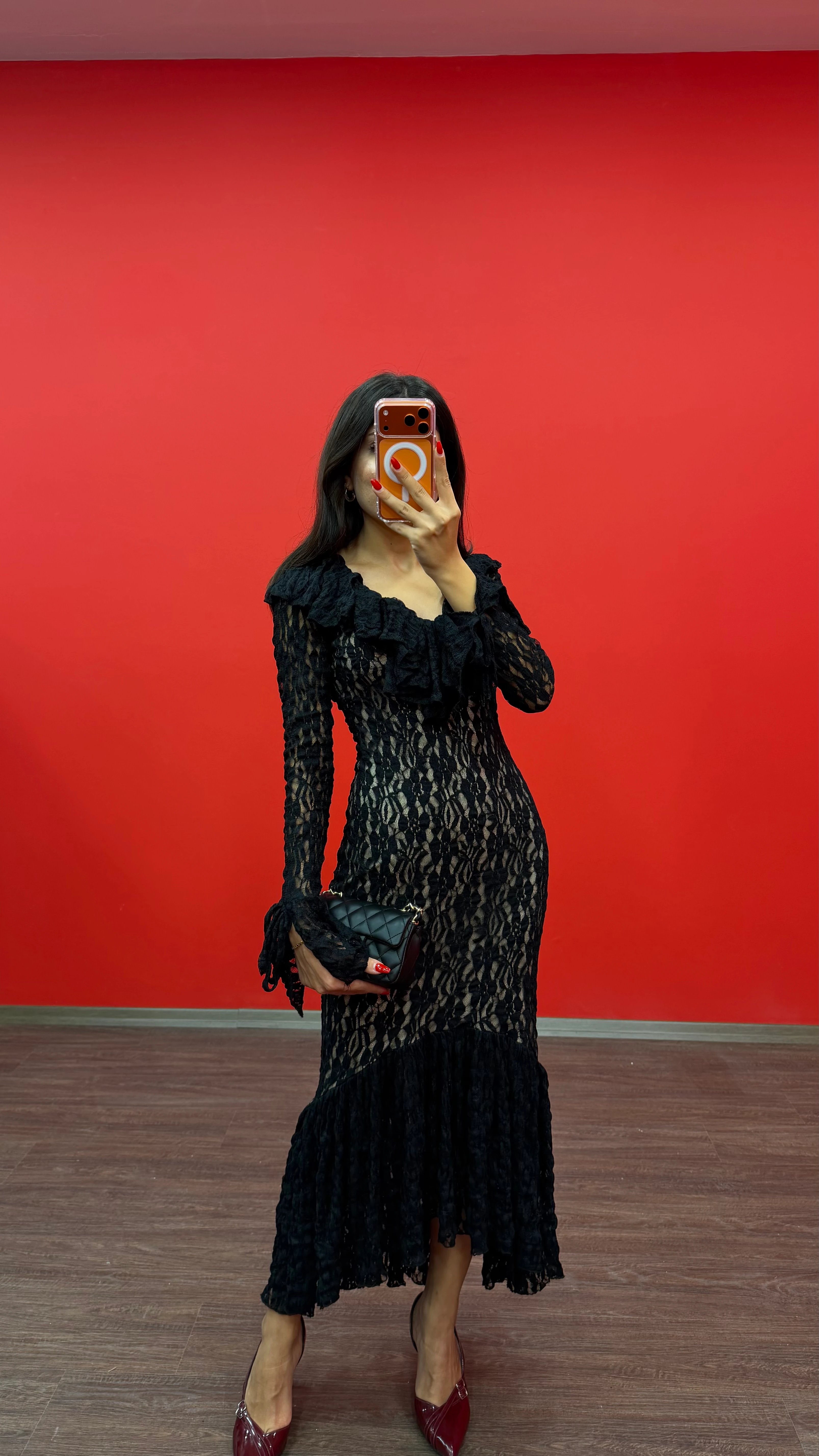 Kadın Dantelli Midi Elbise