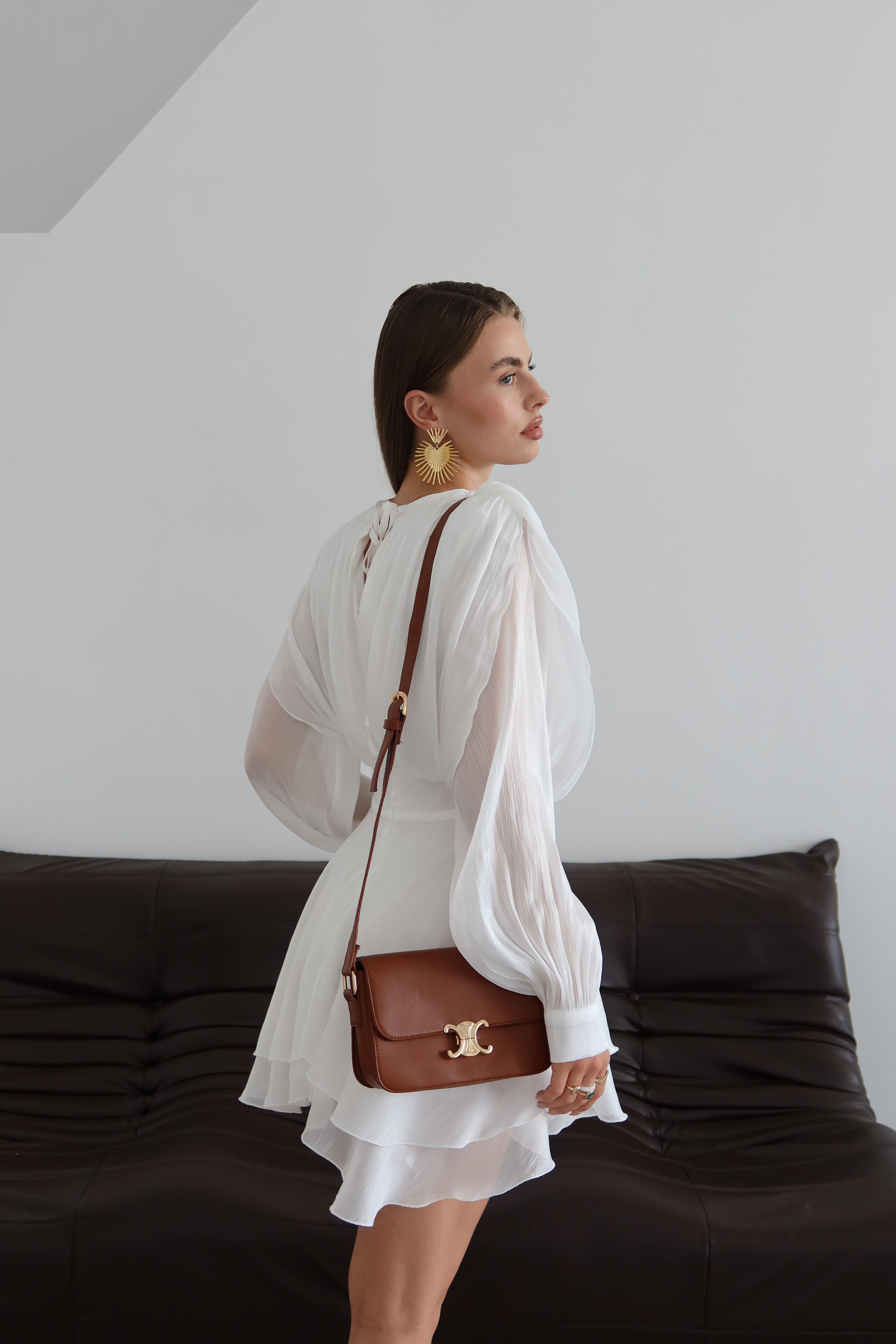 Kadın Işıltılı Dokulu Volanlı Mini Premium Elbise