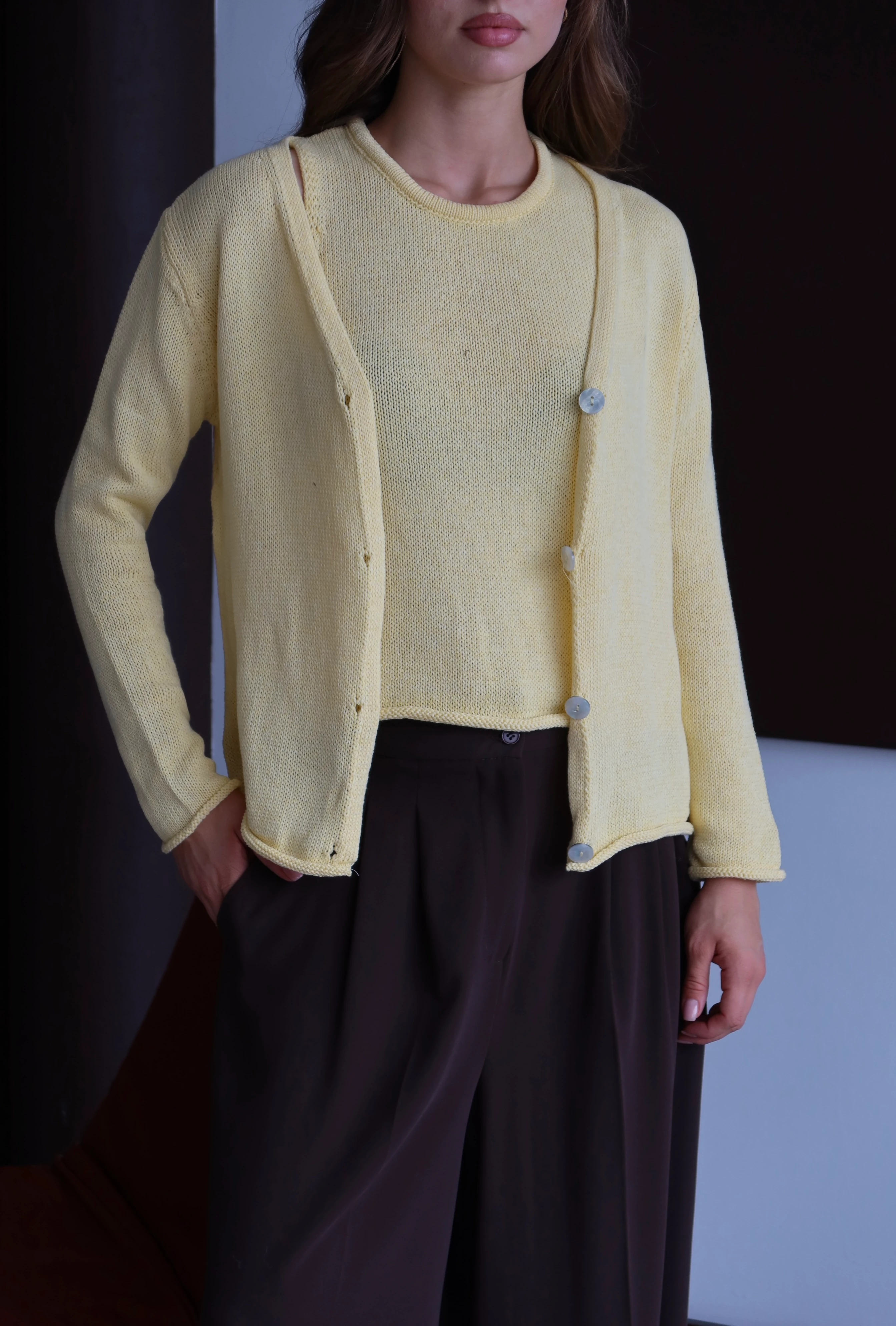 Kadın İçi Askılı Hırka (2'li) - SARI