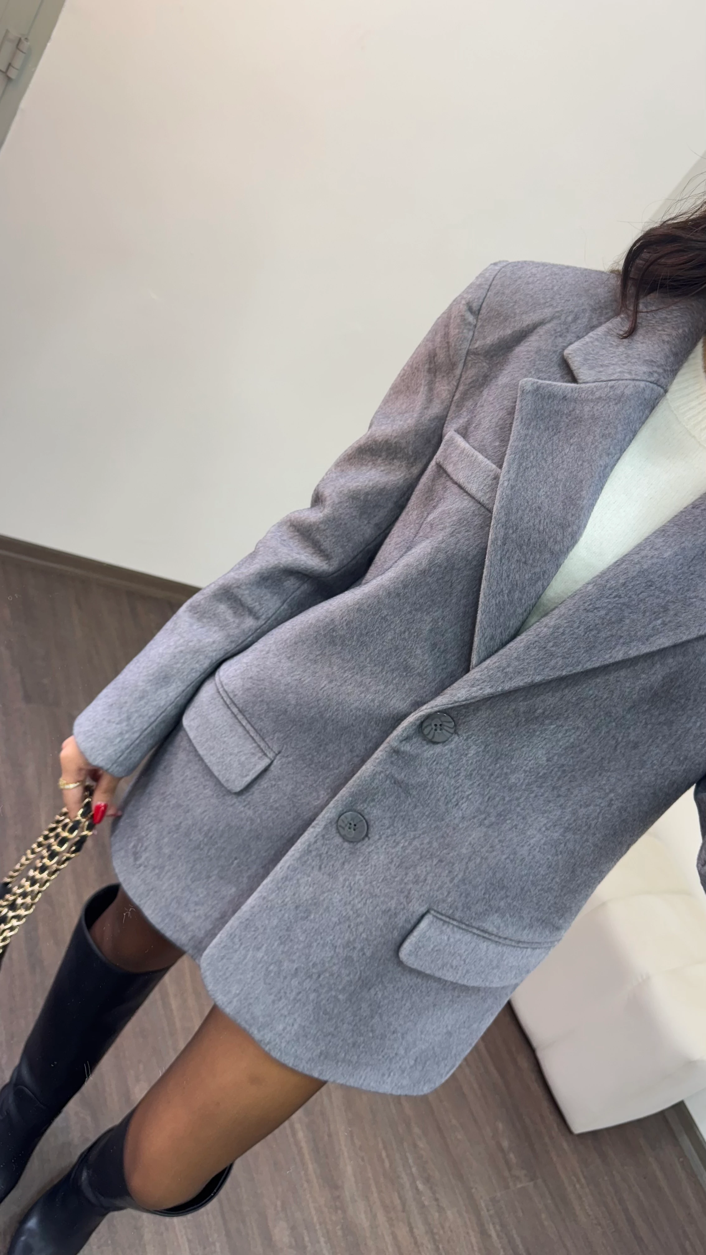 Kadın Blazer Kesim Kürklü Ceket - GRI