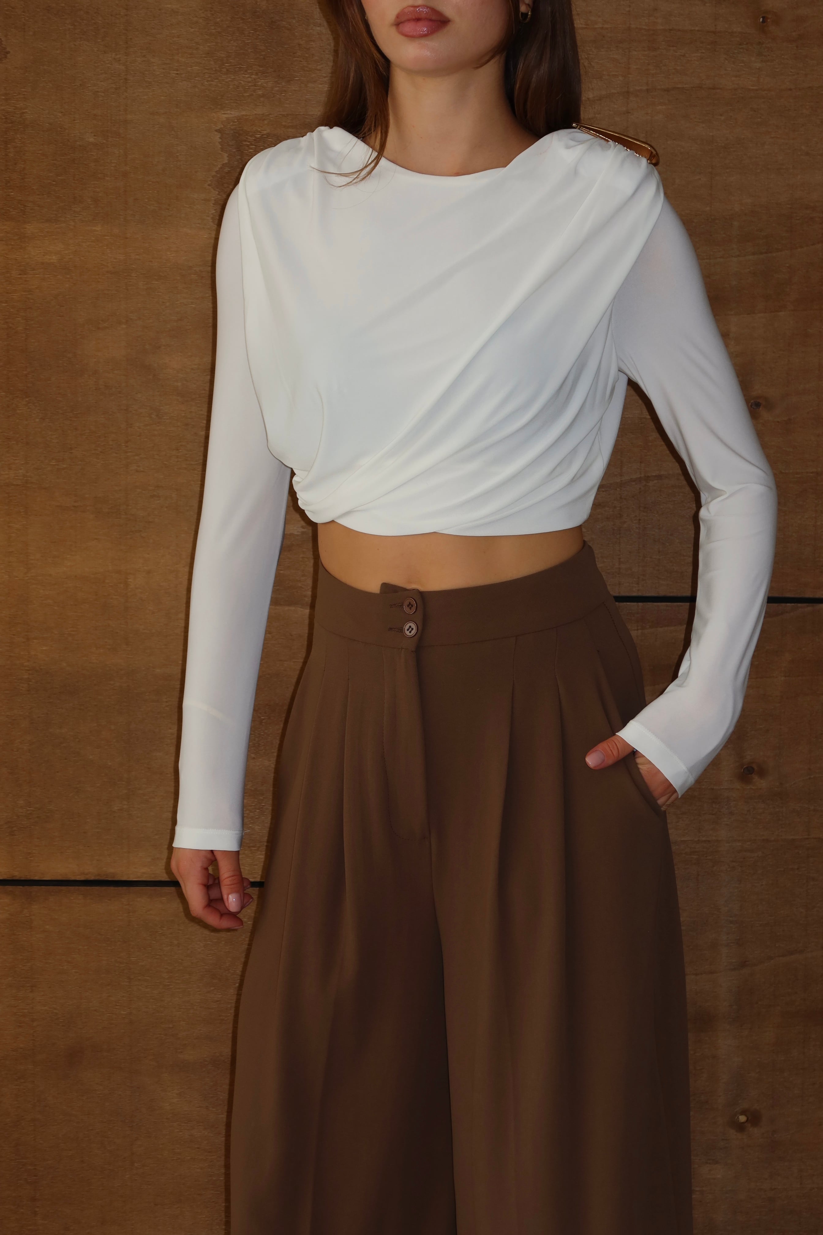 Kadın Tokalı Premium Crop Bluz
