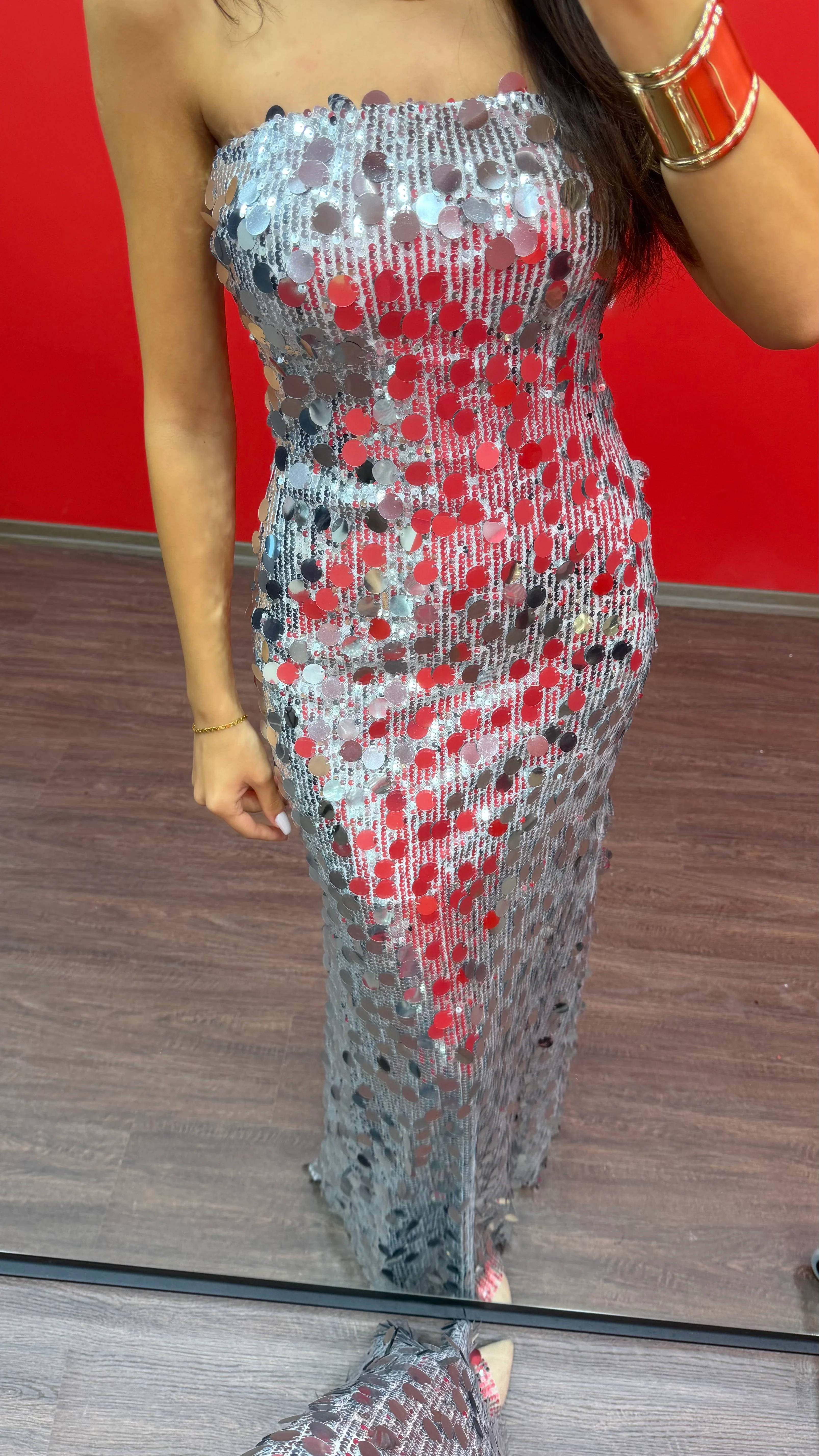 Kadın Pul Payet Maxi Elbise - GRİ