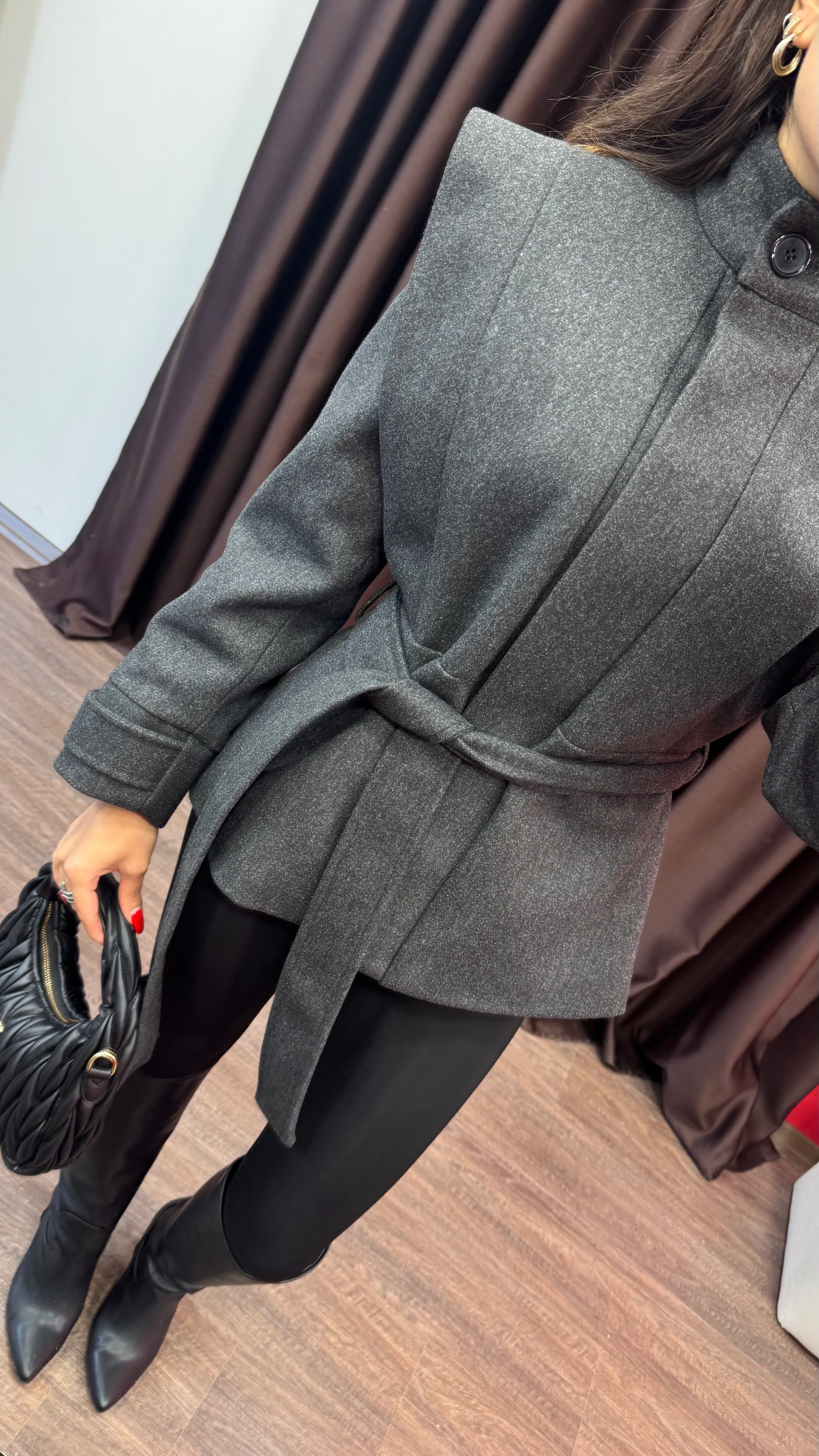 Kadın Vatkalı Kuşaklı Kaşe Premium Ceket