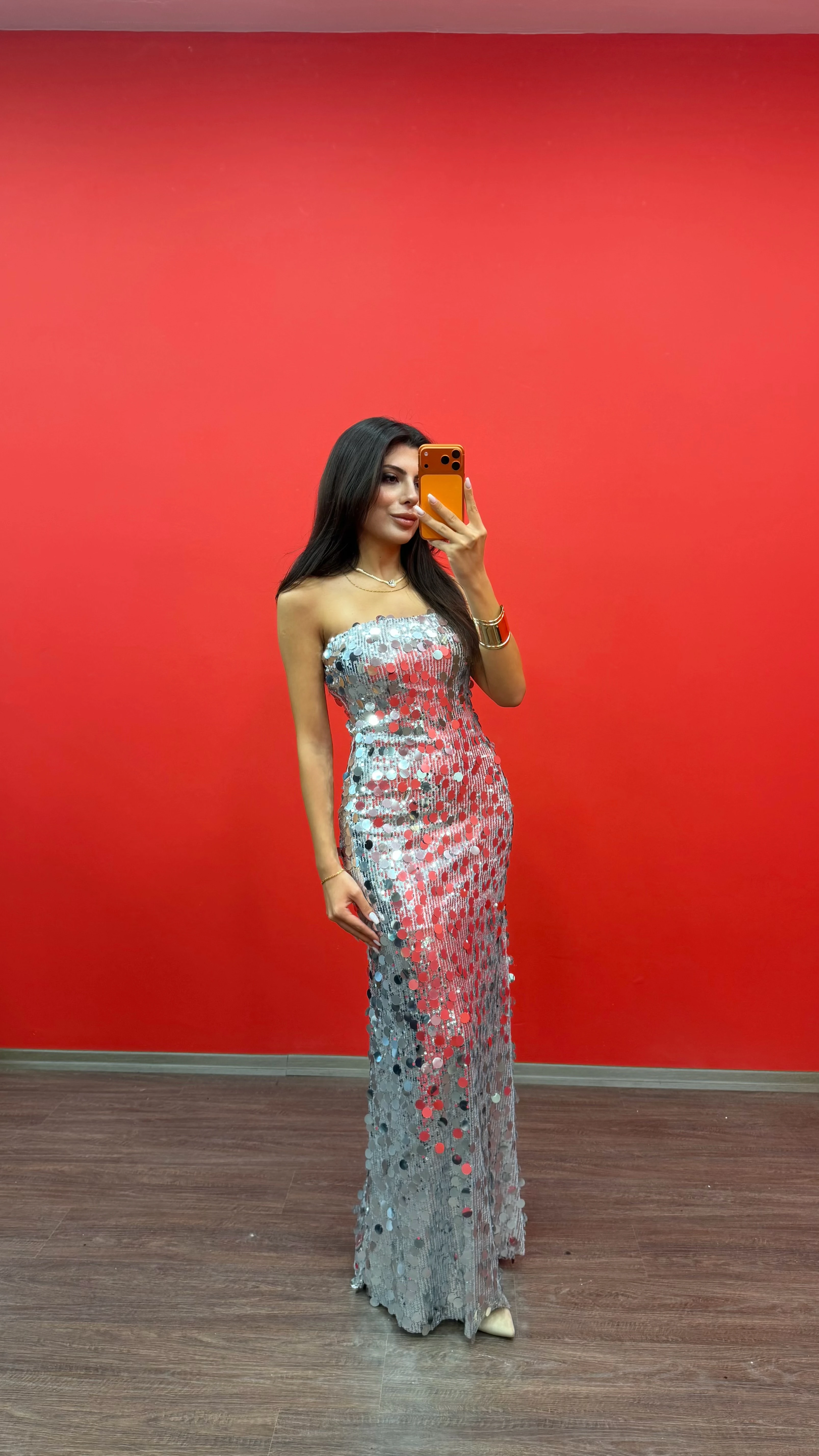 Kadın Pul Payet Maxi Elbise - GRİ