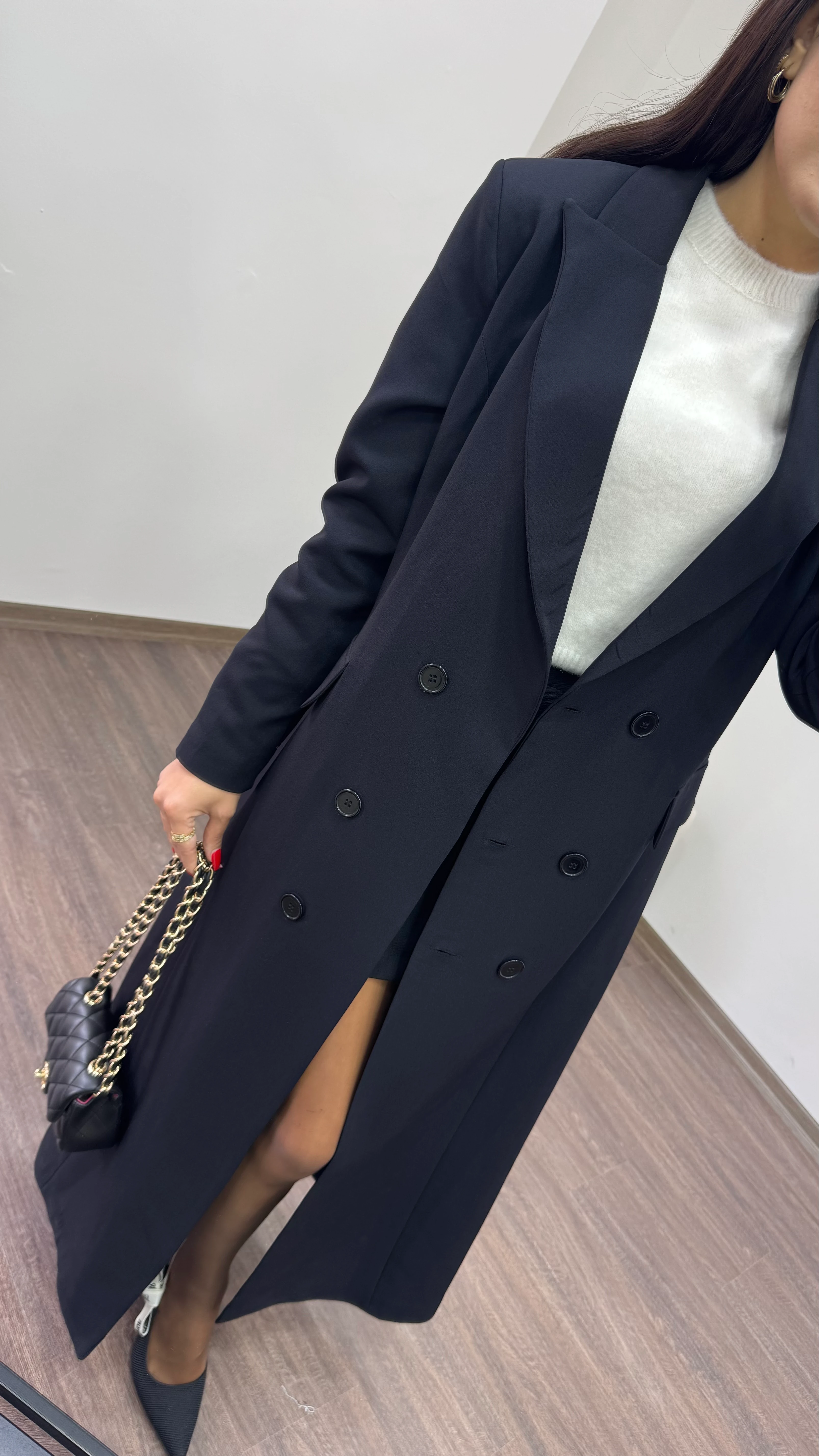 Kadın Cepli Uzun Tasarım Trençkot-Blazer Ceket